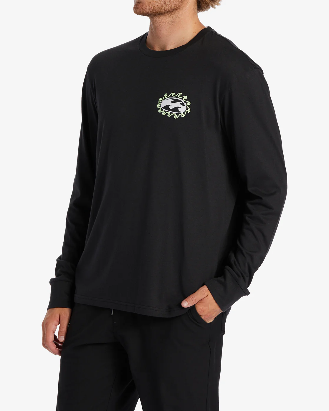 Billabong Crayon Wave Long Sleeve T-Shirt - Washed Black -Biliabong Outlet