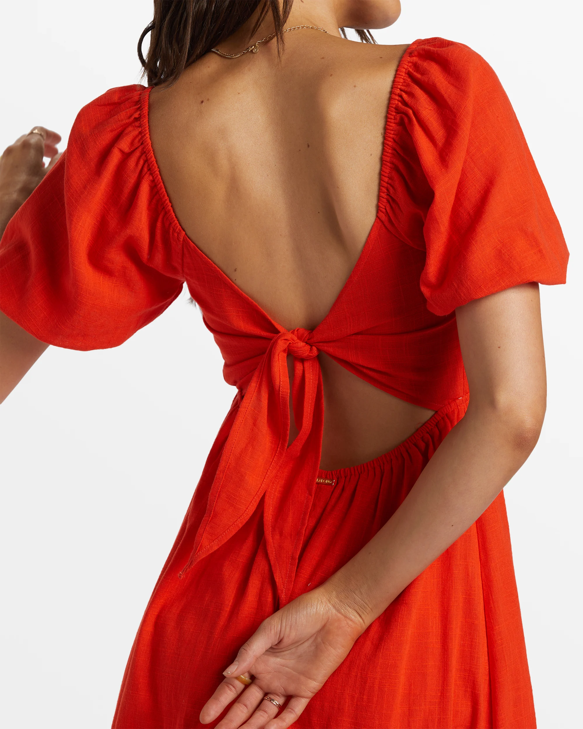 Billabong Love Fade Puff Sleeve Maxi Dress - Sunset Red -Biliabong Outlet