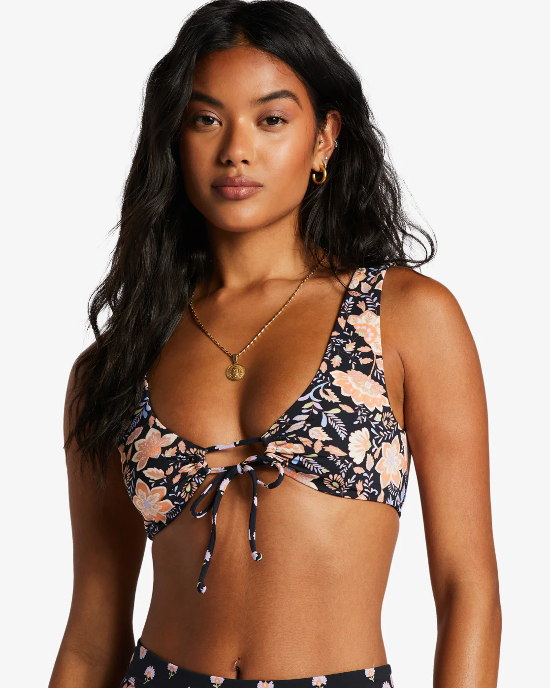 Billabong Hide Away Hippie Ruch Reversible Bikini Top - Black Pebble -Biliabong Outlet