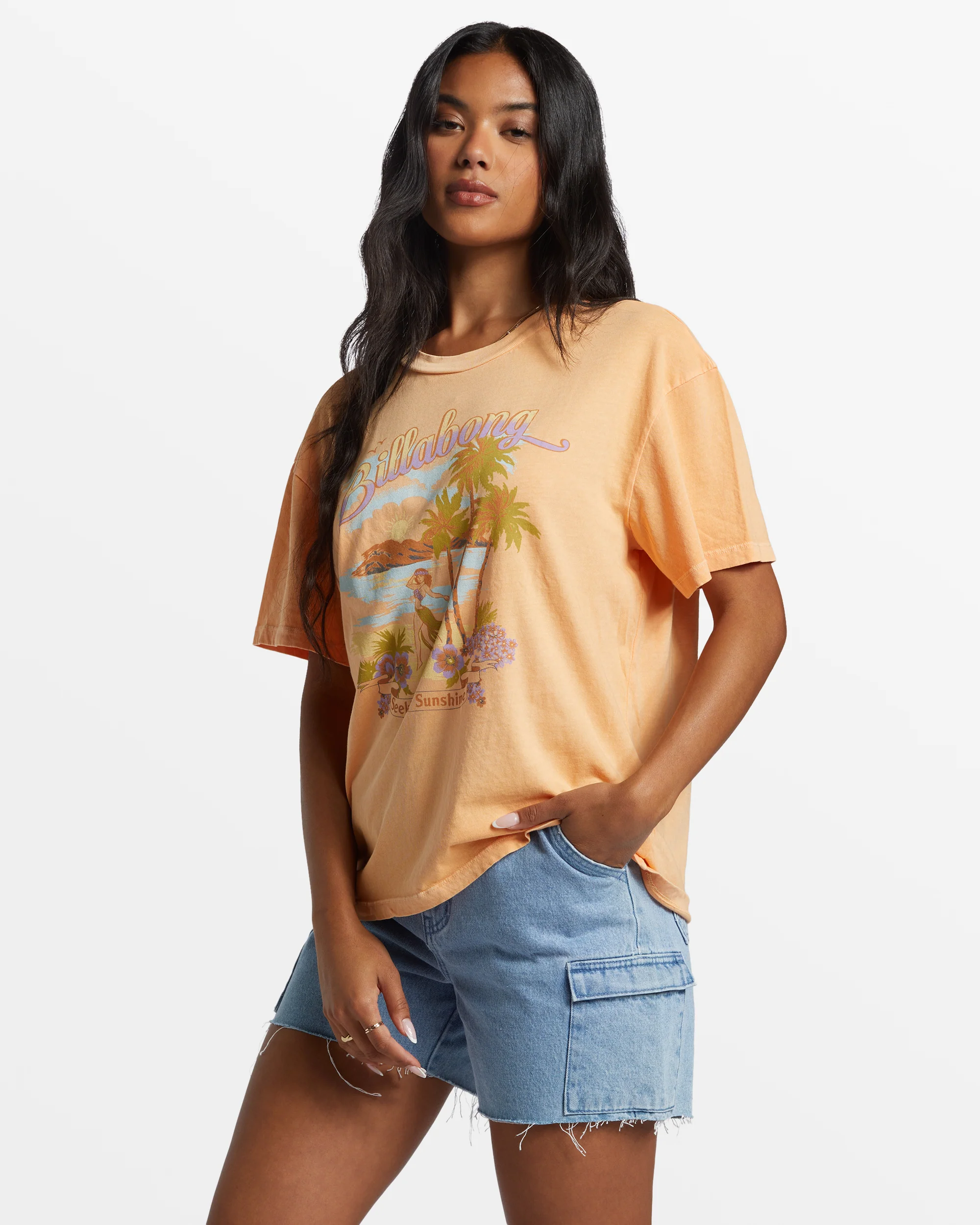 Billabong Wish You Were Here Oversized T-Shirt - Tangy Peach -Biliabong Outlet