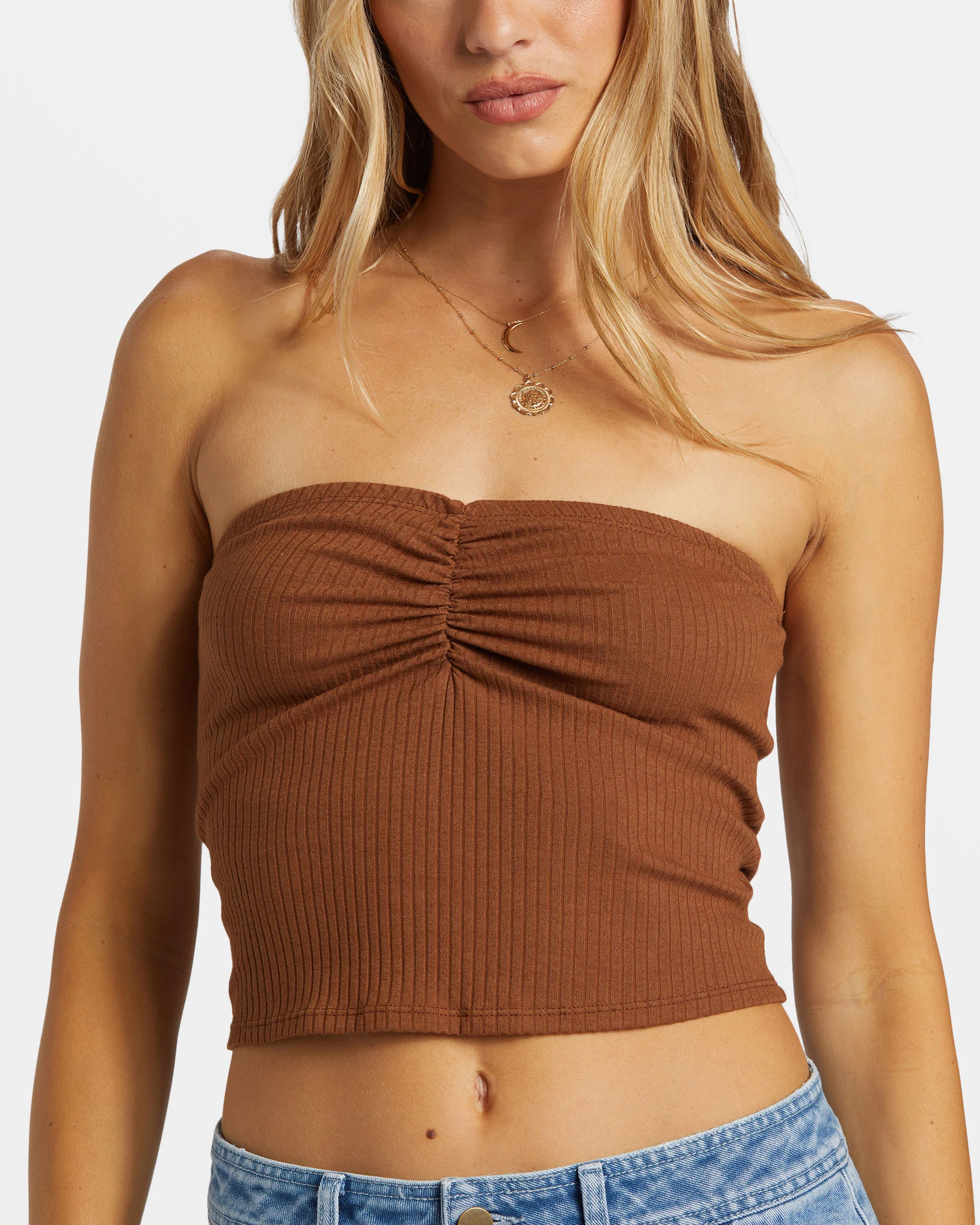 Billabong Lennox Tube Fitted Bandeau Top - Toasted Coconut -Biliabong Outlet
