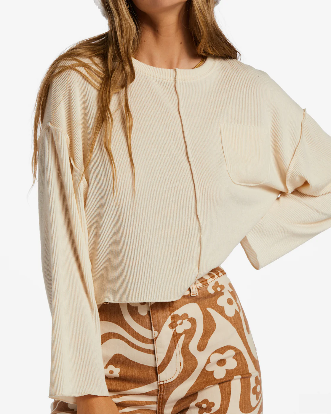 Billabong You Seam Happy Rib Knit Top - Antique White -Biliabong Outlet