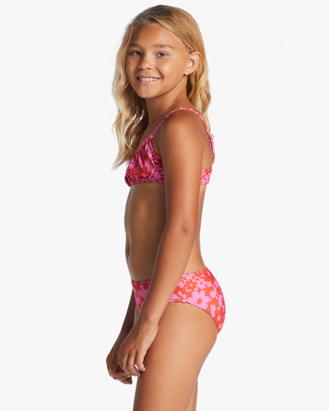 Billabong Girls Love Letter Shirred Two Piece Tank Bikini Set - Red Aloha -Biliabong Outlet