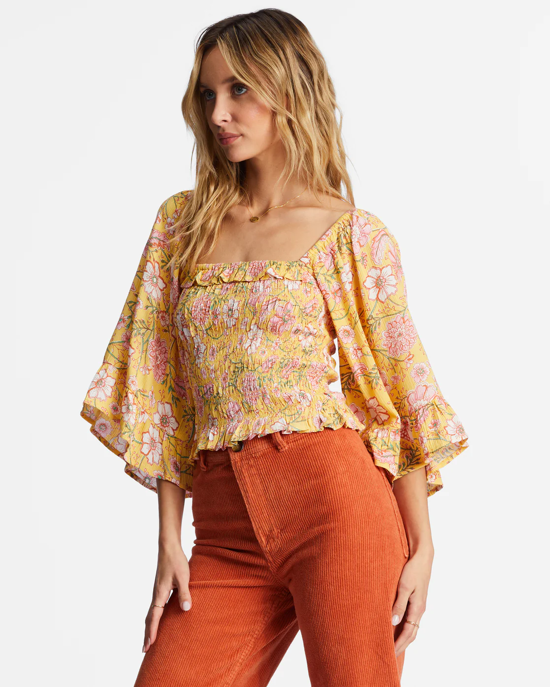 Billabong Be My Babe Bell Sleeve Top - Golden Peach -Biliabong Outlet