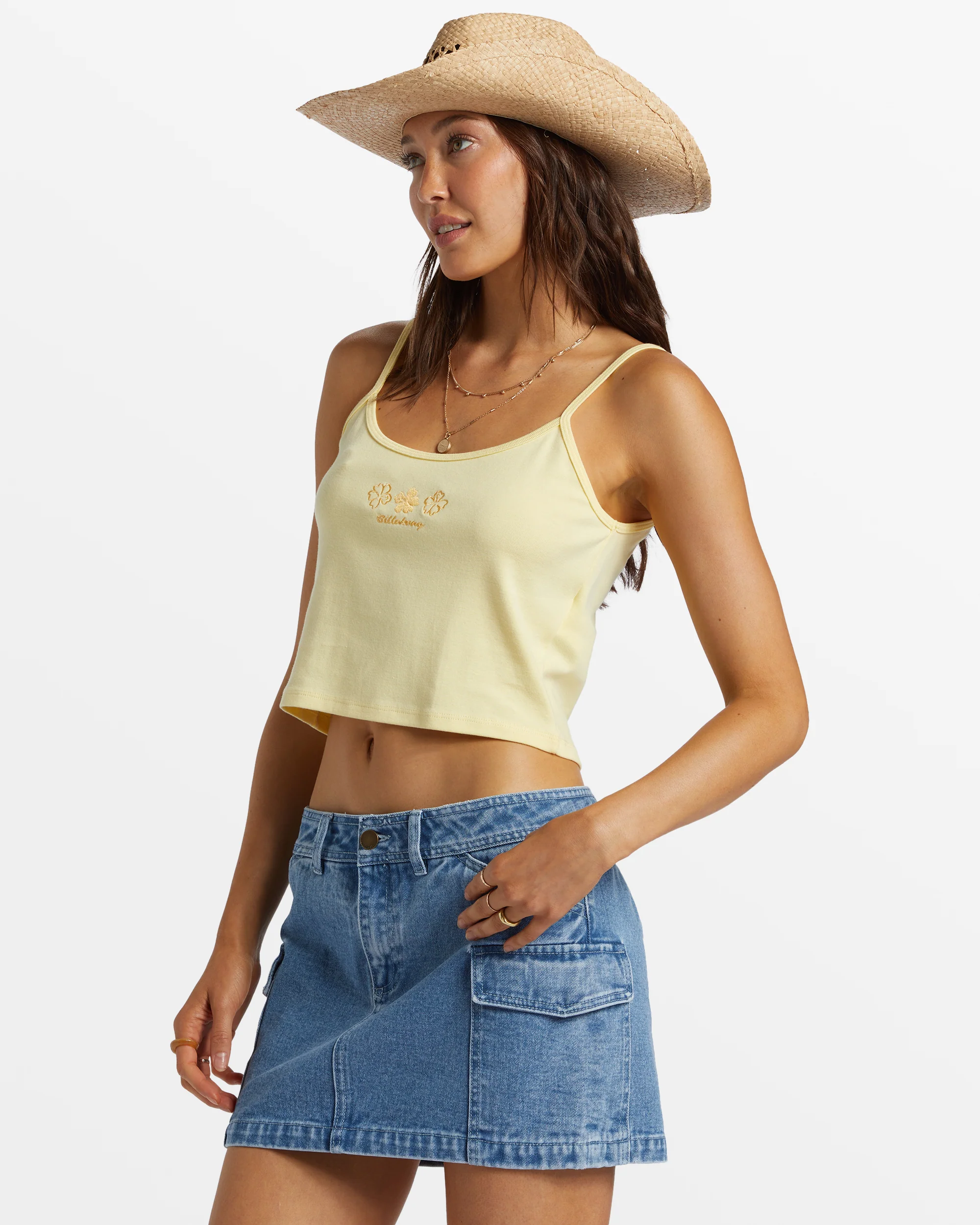 Billabong Aloe Cropped Tank Top - Mellow Yellow -Biliabong Outlet