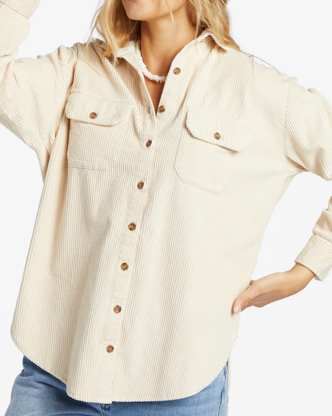 Billabong So Stoked Cord Long Sleeve Top - Whitecap -Biliabong Outlet