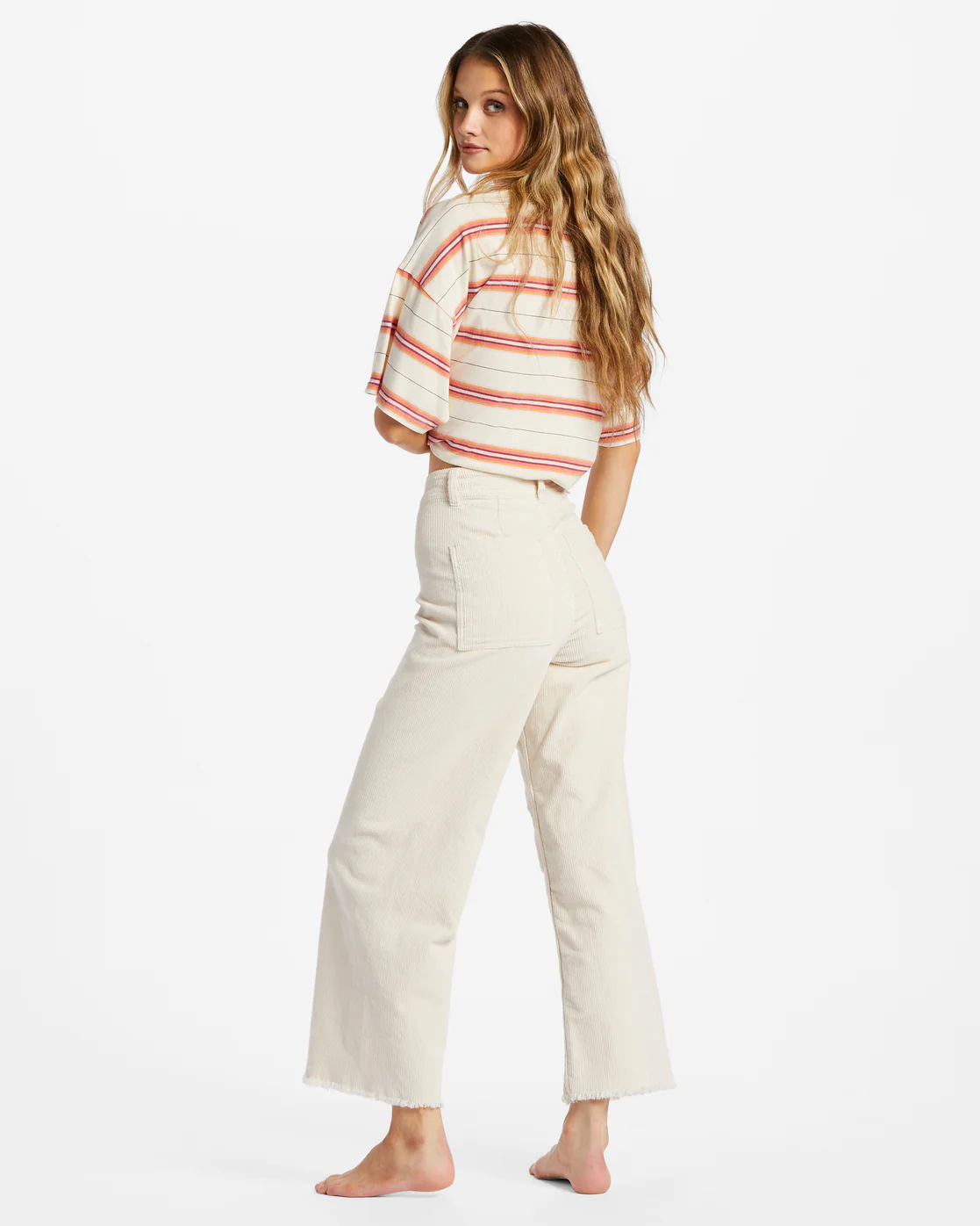 Billabong Free Fall Wide-Leg Corduroy Pants - Antique White -Biliabong Outlet