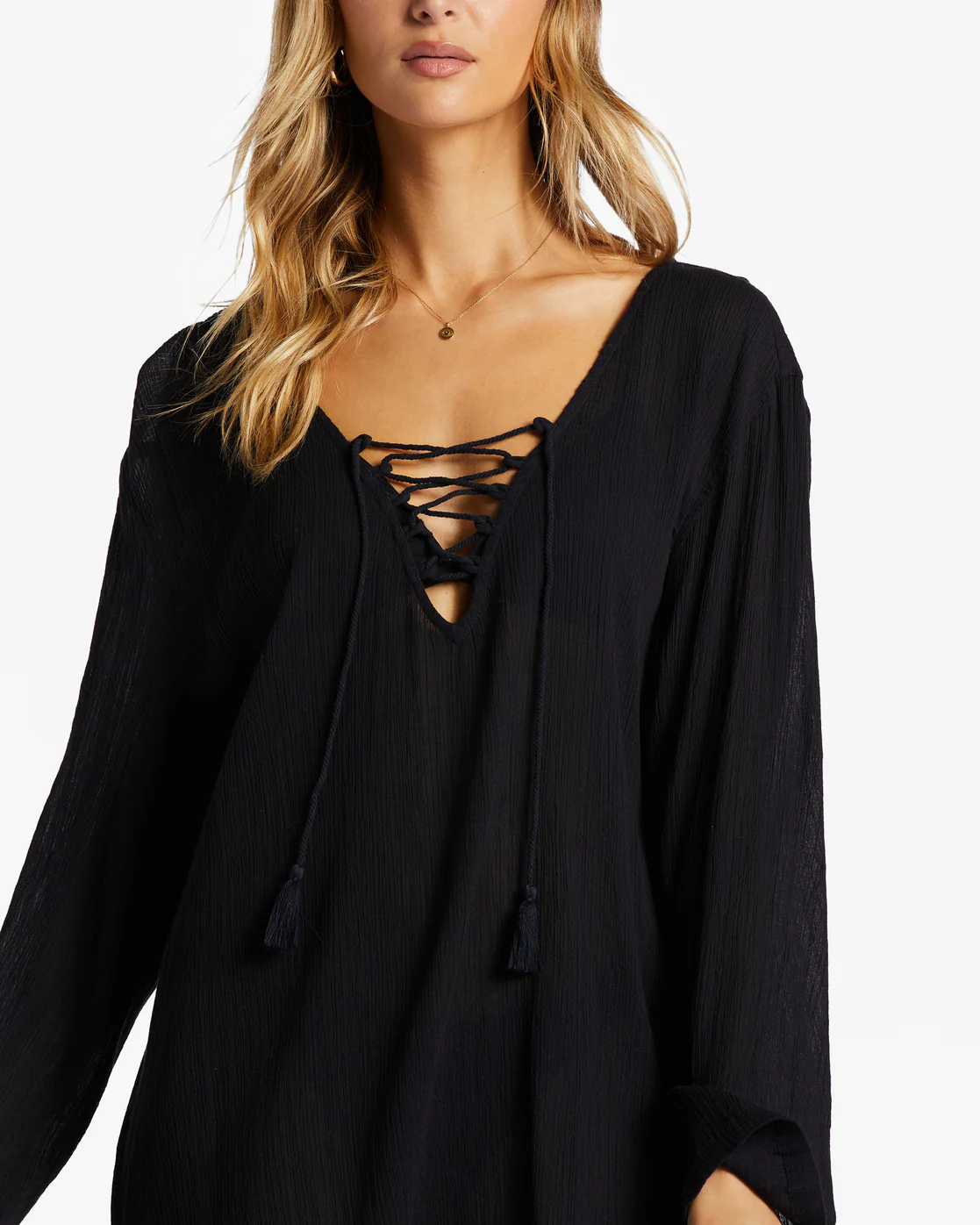 Billabong Blue Skies Beach Cover-Up Dress - Black Pebble -Biliabong Outlet