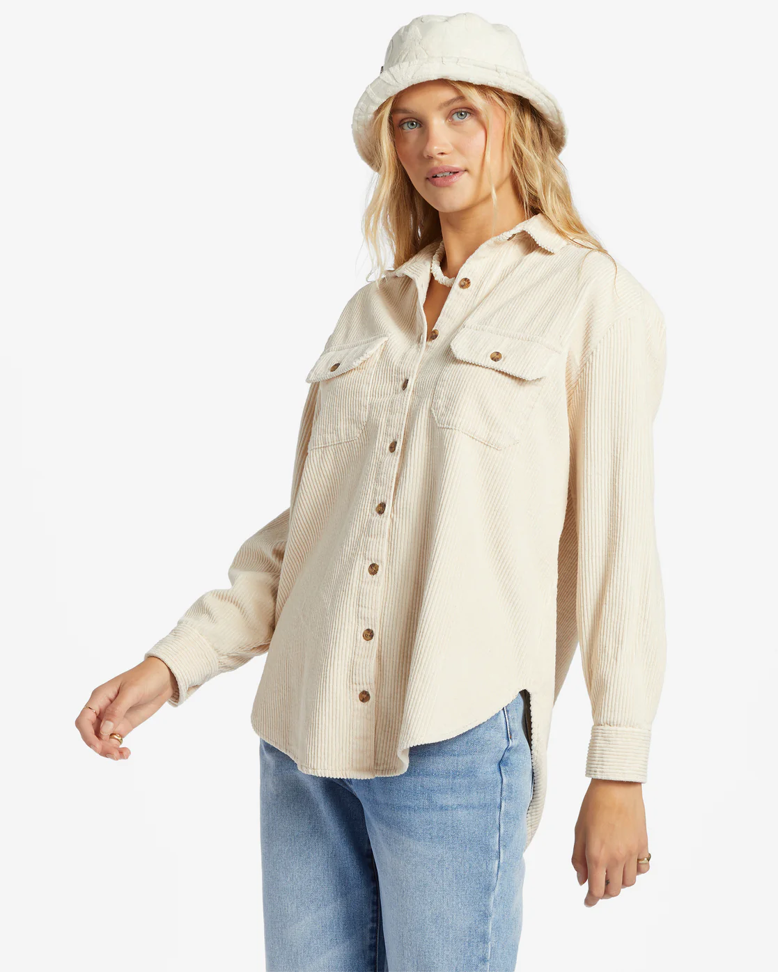 Billabong So Stoked Cord Long Sleeve Top - Whitecap -Biliabong Outlet