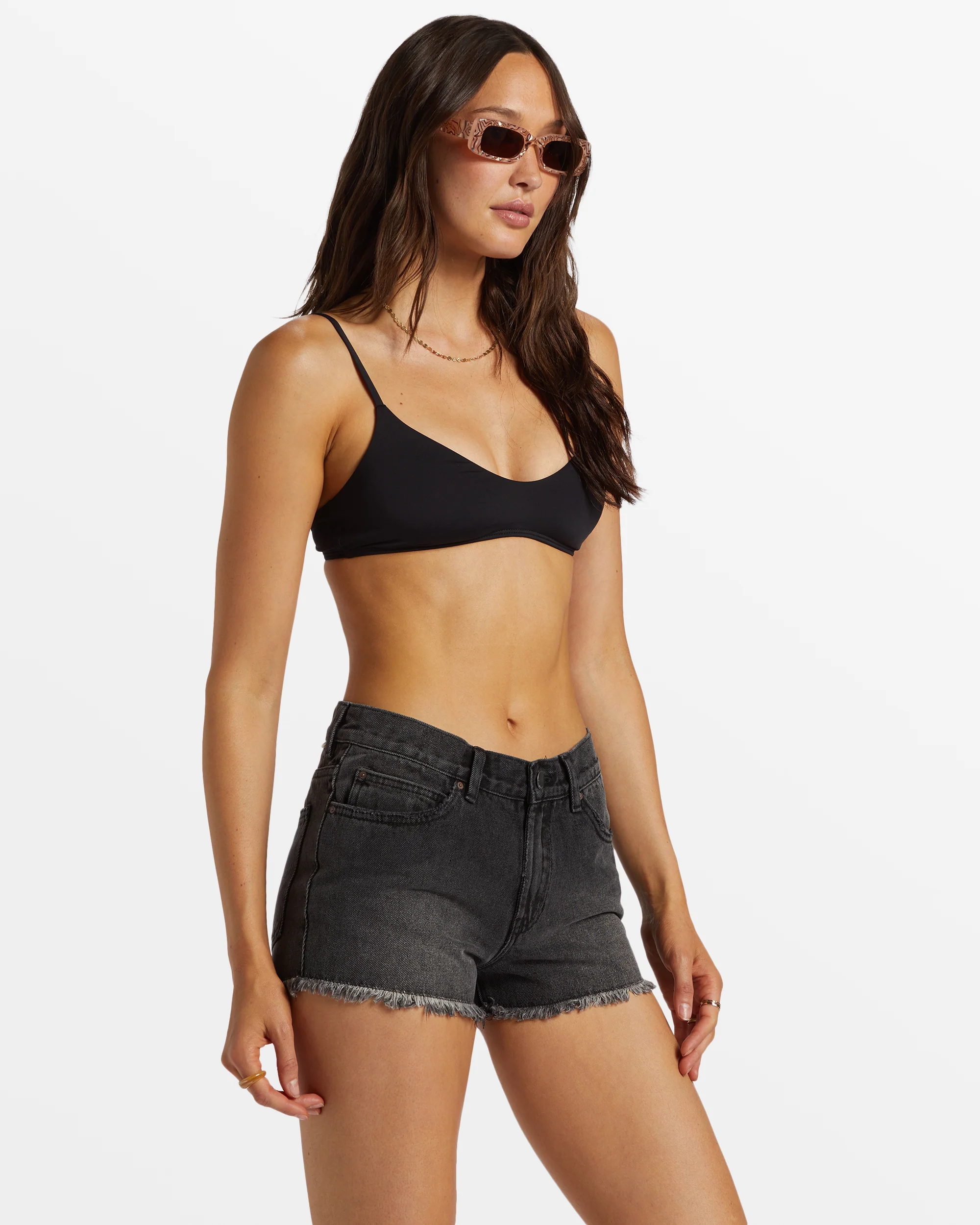 Billabong Drift Away Frayed Denim Shorts - Black Rinse -Biliabong Outlet