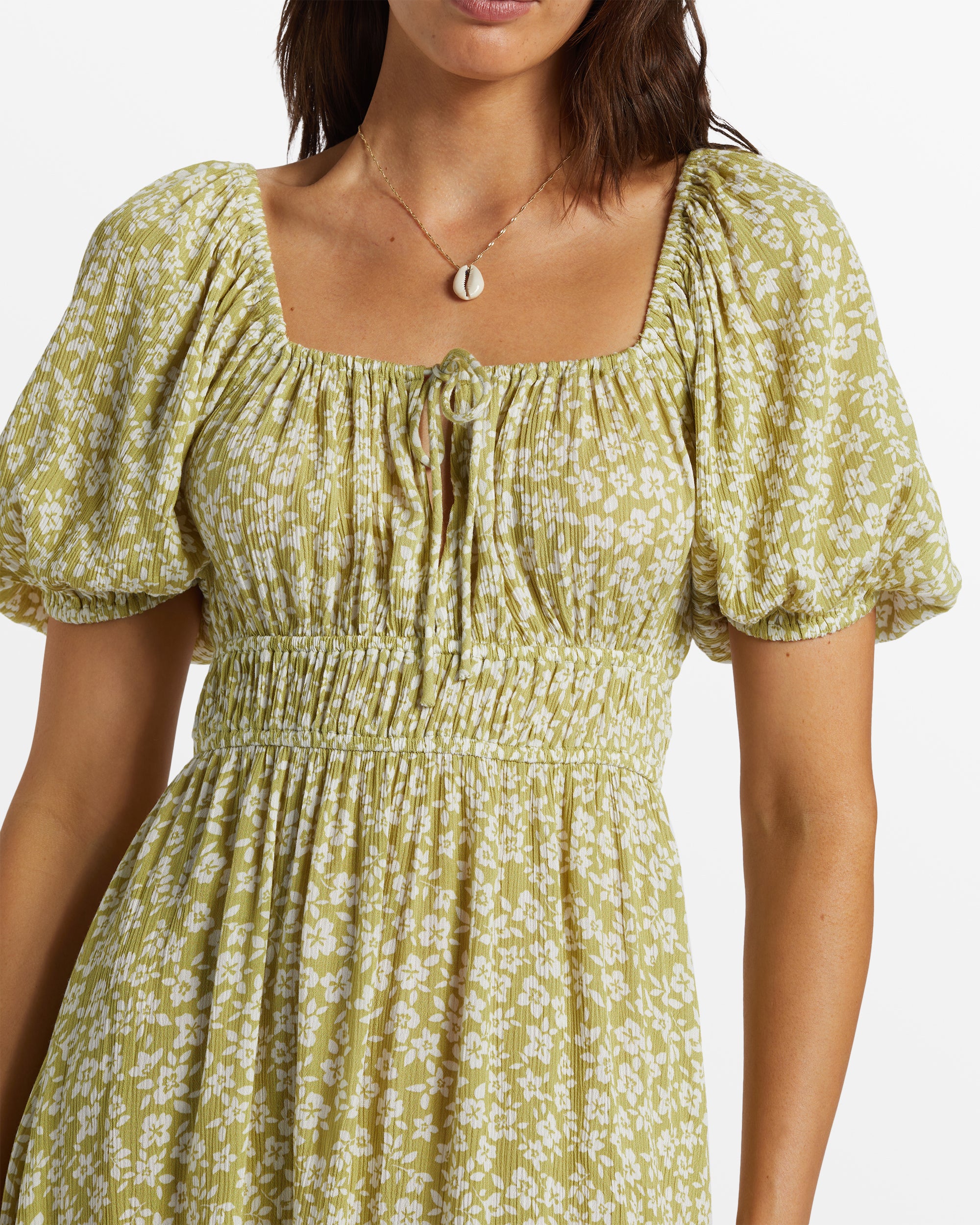 Billabong Cabana Puff Sleeve Mini Dress - Moss Joy -Biliabong Outlet