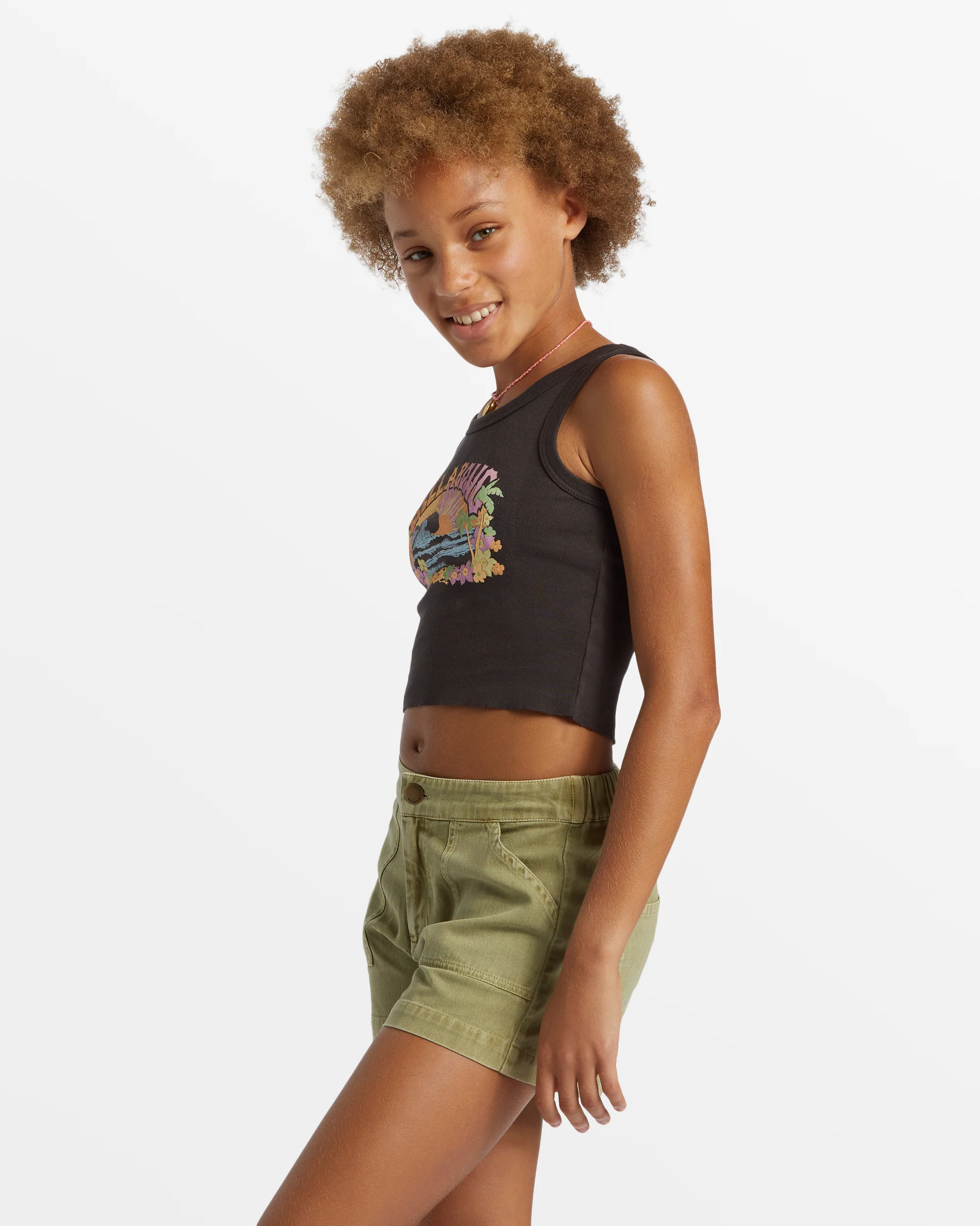 Billabong Girl's Heat Wave Cropped Tank Top - Off Black -Biliabong Outlet
