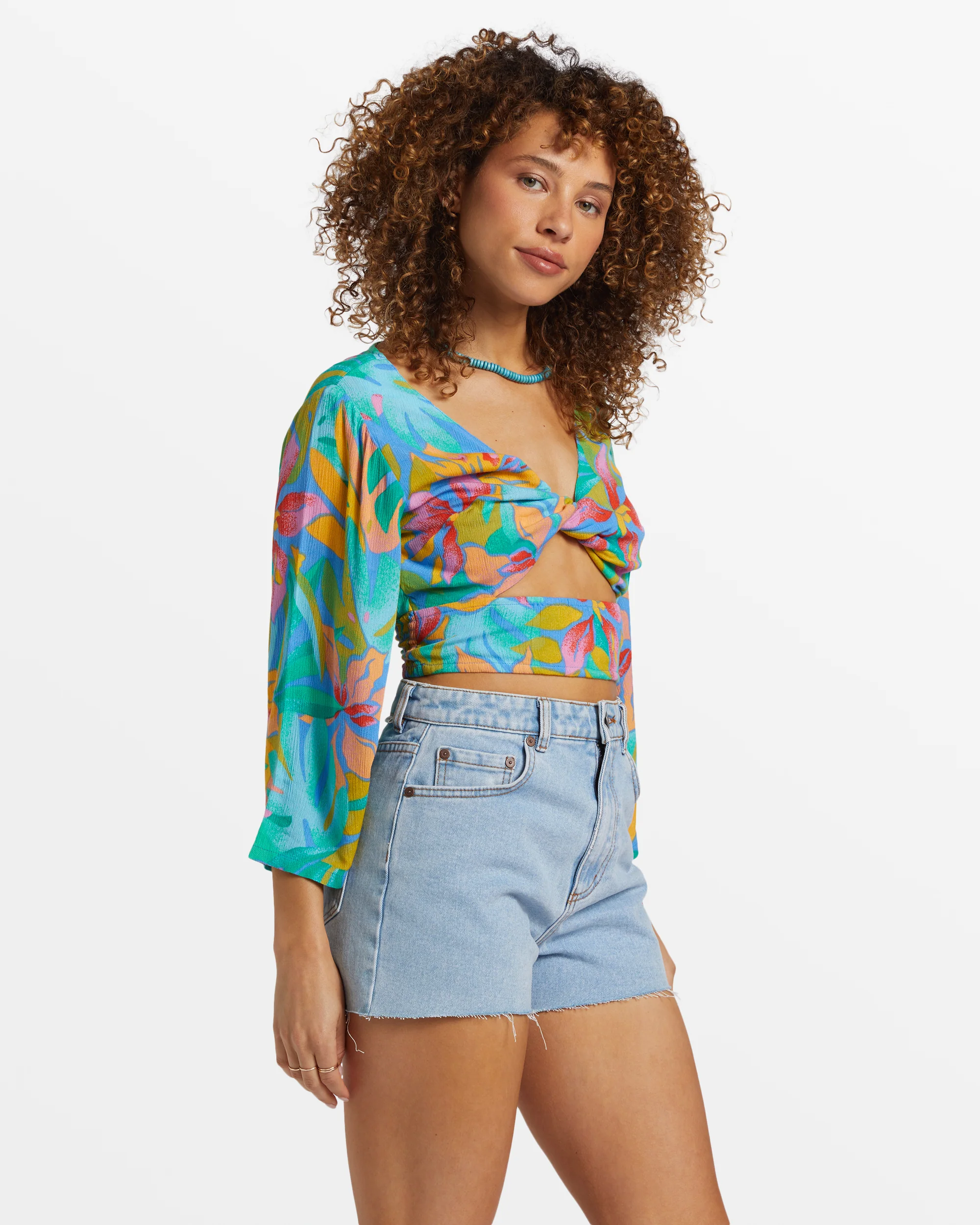 Billabong Summer Heat Bell Sleeve Crop Top - Marina -Biliabong Outlet