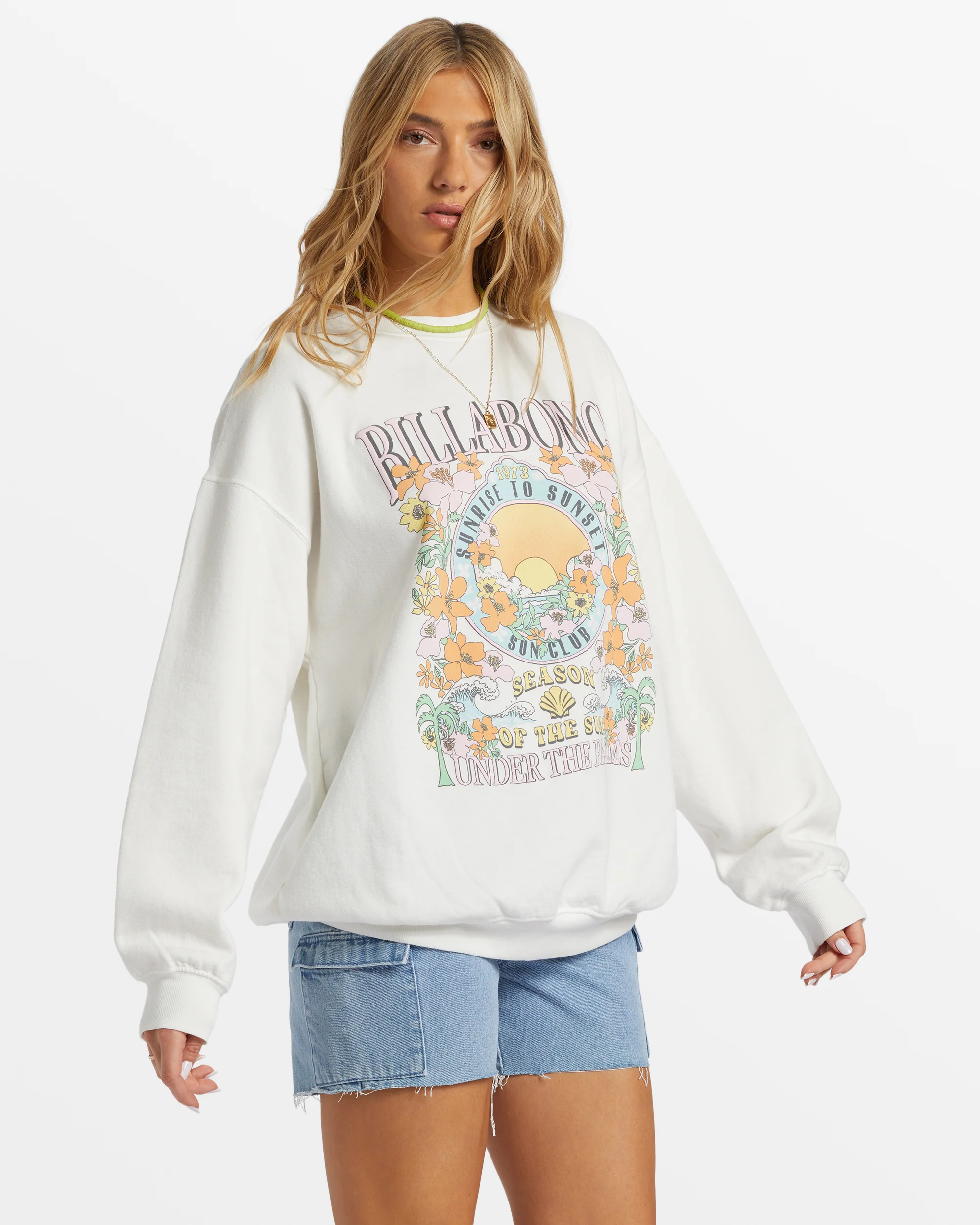 Billabong Ride In Oversized Crewneck Sweatshirt - White -Biliabong Outlet