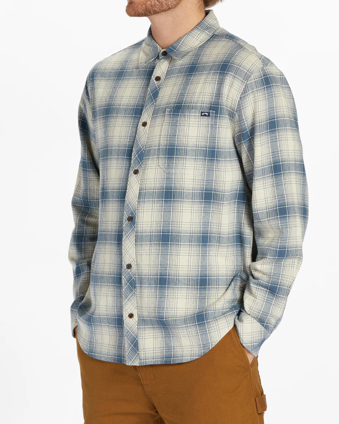 Billabong Coastline Flannel Long Sleeve Shirt - Oyster -Biliabong Outlet