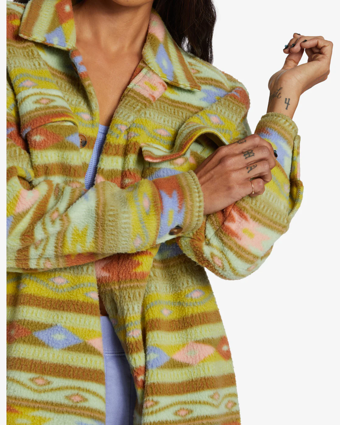 Billabong Happy Camper Shacket Button Sweater - Kiwi -Biliabong Outlet