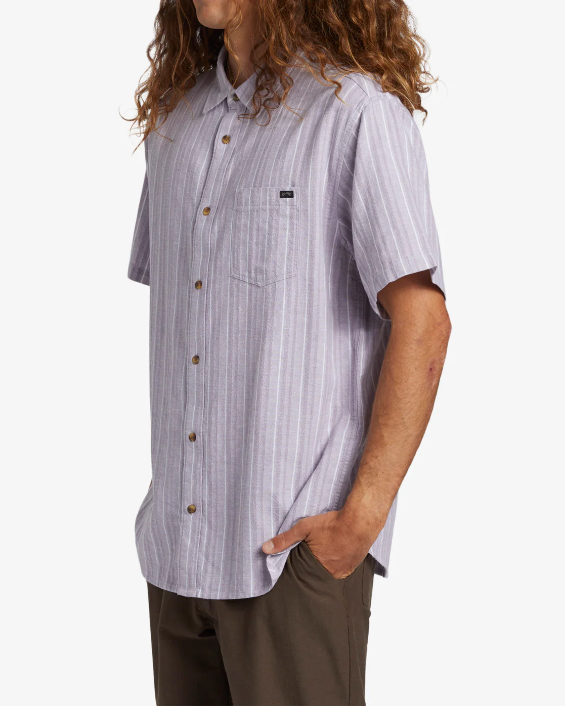 Billabong All Day Stripe Short Sleeve Woven Shirt - Grey Violet -Biliabong Outlet
