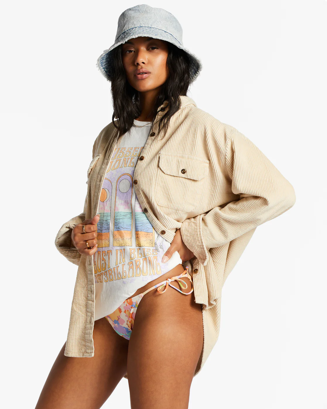 Billabong So Stoked Cord Long Sleeve Top - Antique White 2 -Biliabong Outlet