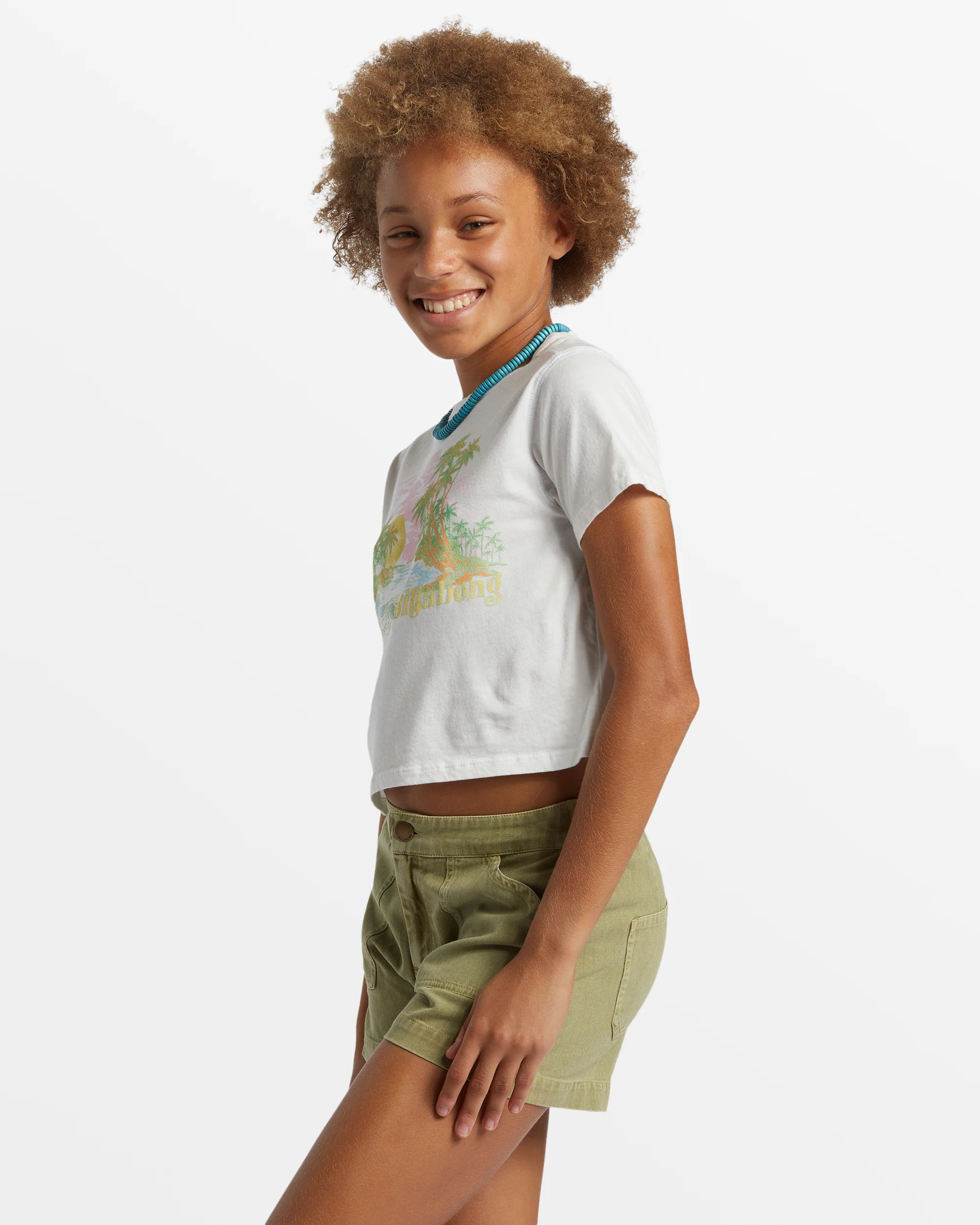 Billabong Girl's Beach Dream Cropped T-Shirt - Salt Crystal -Biliabong Outlet
