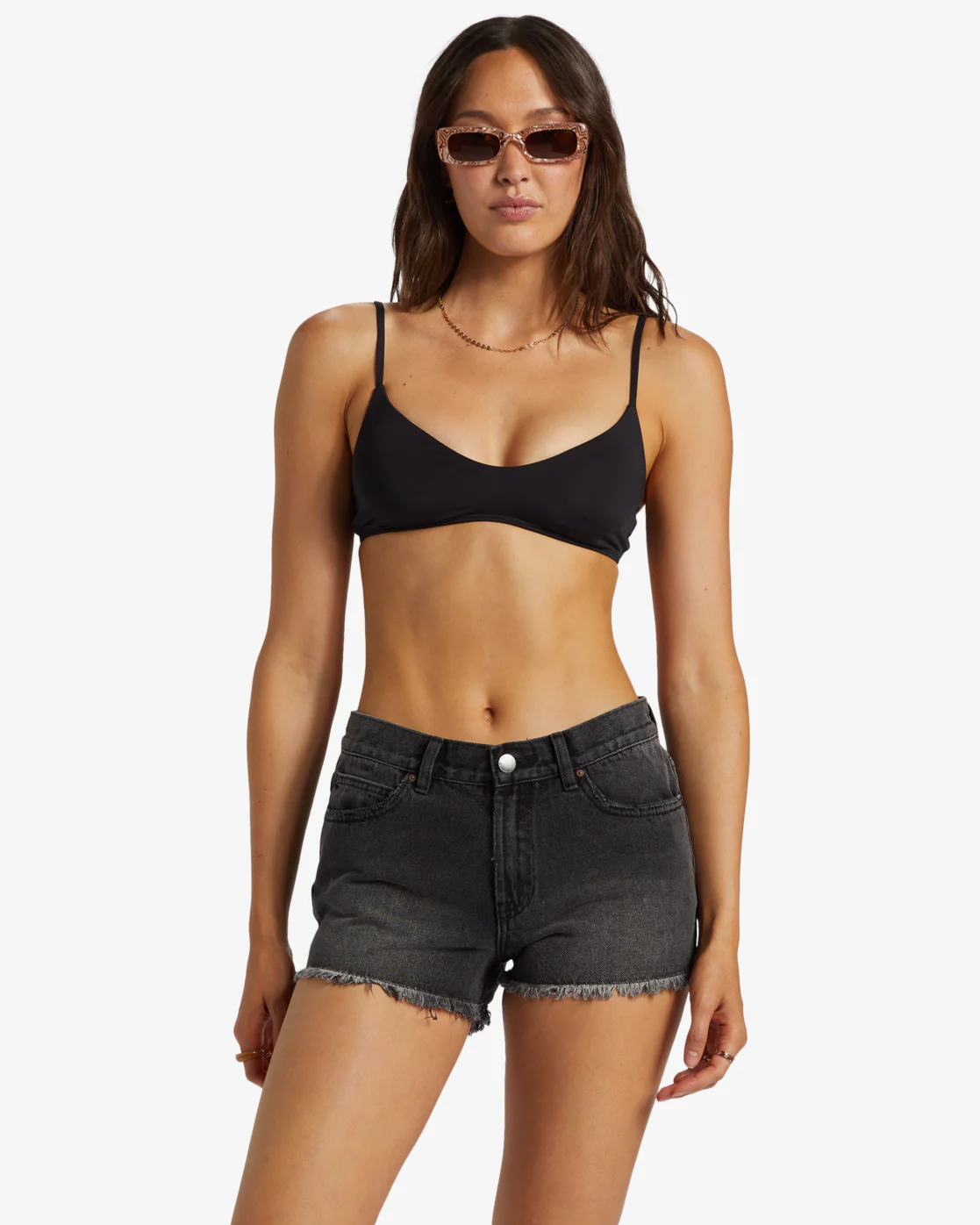 Billabong Drift Away Frayed Denim Shorts - Black Rinse -Biliabong Outlet