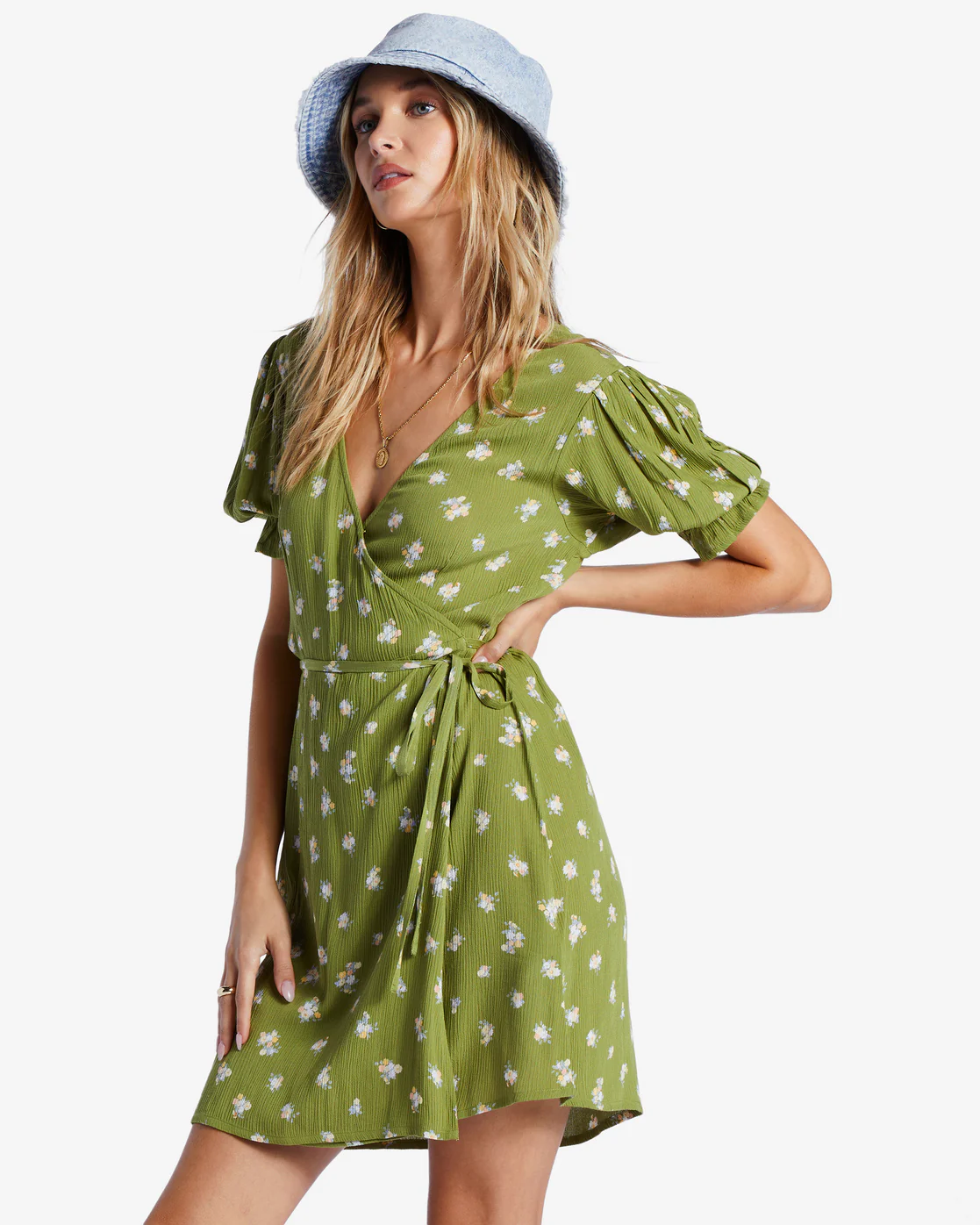 Billabong Chiquita Mini Wrap Dress - Green Eyes -Biliabong Outlet