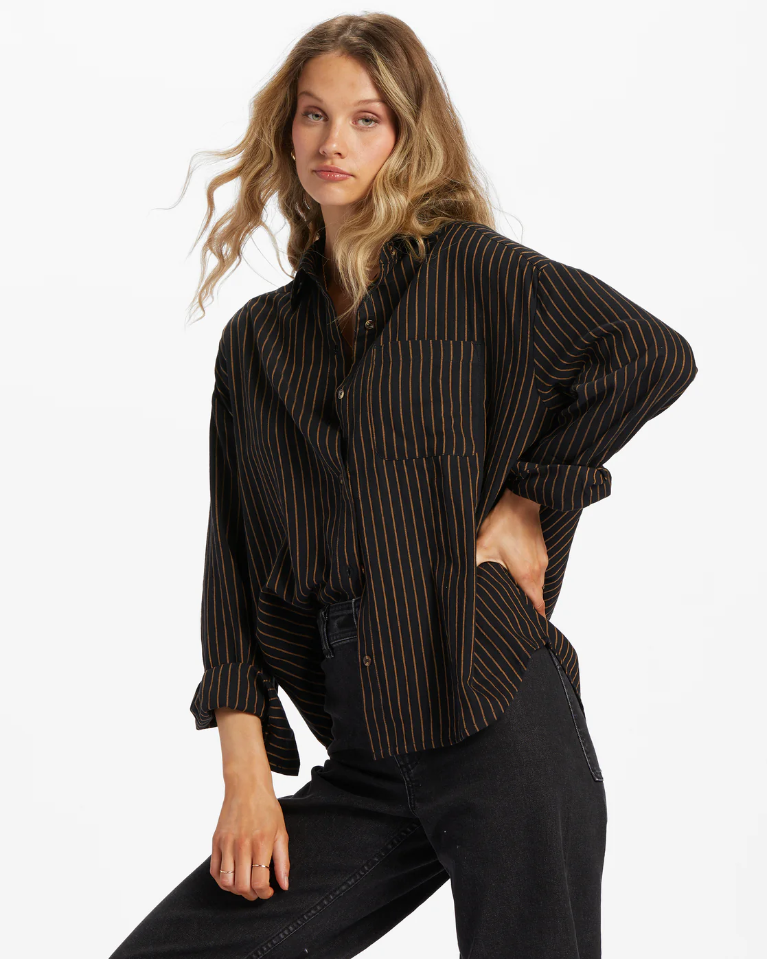 Billabong Right On Long Sleeve Shirt - Black Pebble -Biliabong Outlet