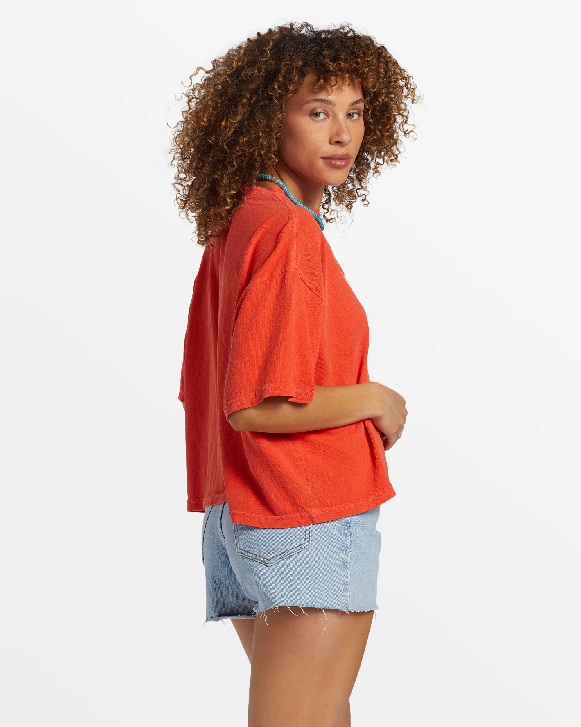 Billabong Hot Fun Cropped Oversized T-Shirt - Sunset Red -Biliabong Outlet