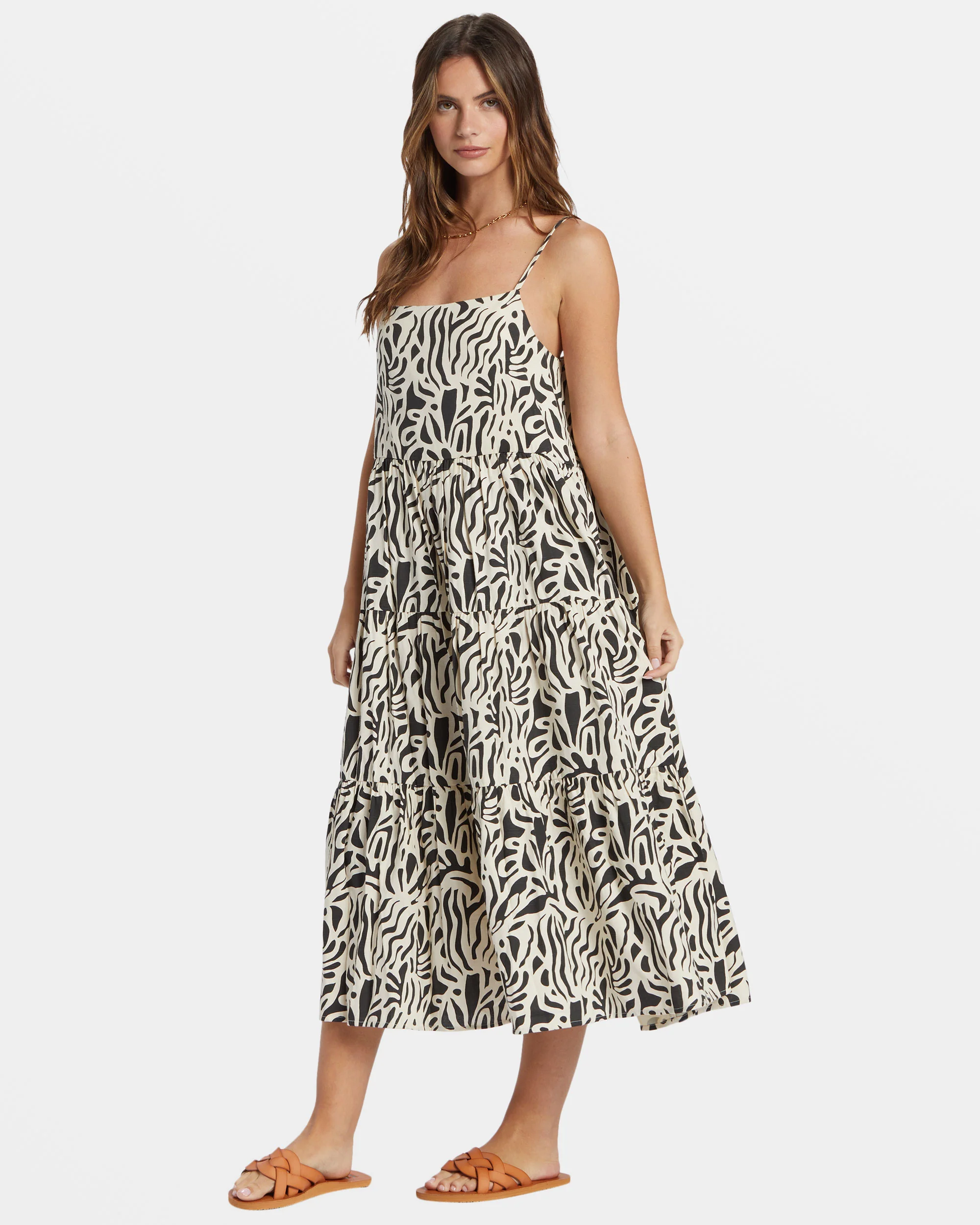 Billabong La Cala Tiered Maxi Dress - Black Sands -Biliabong Outlet