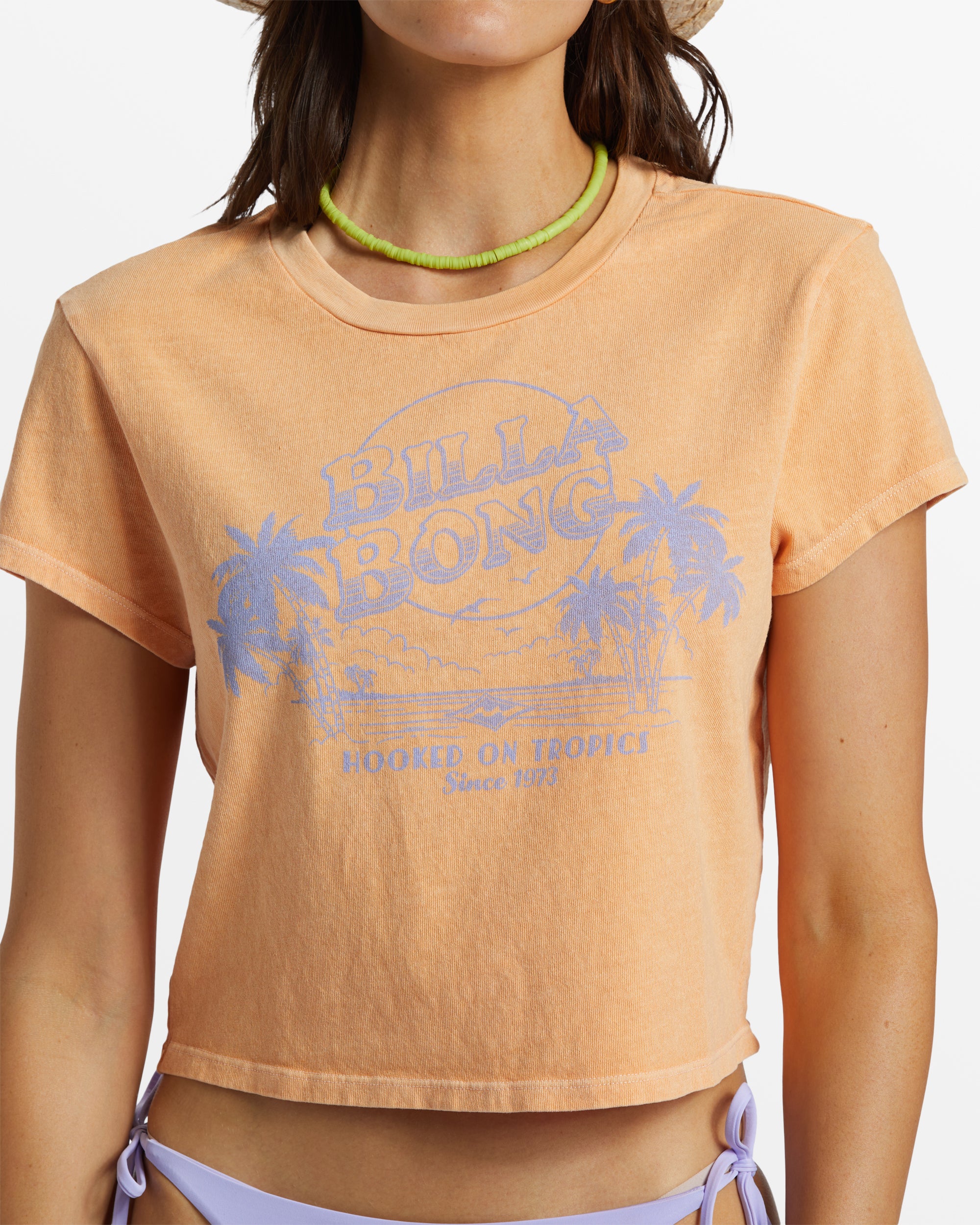 Billabong Hooked On Tropics Cropped T-Shirt - Tangy Peach -Biliabong Outlet