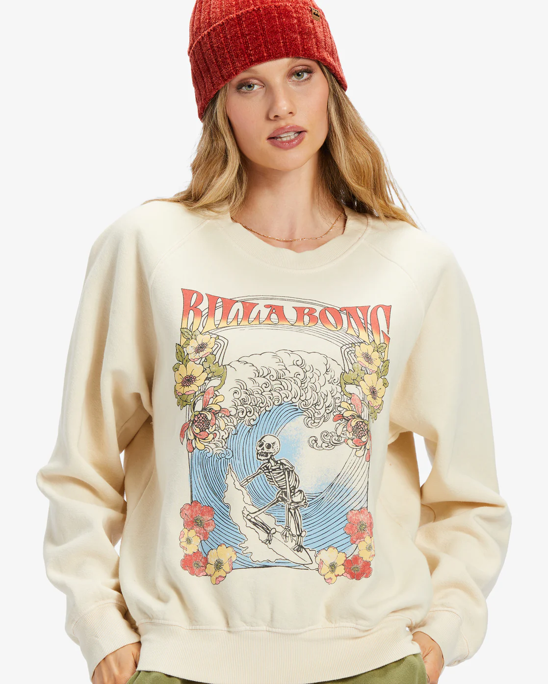 Billabong Here We Go Graphic Crewneck Sweatshirt - White Cap -Biliabong Outlet