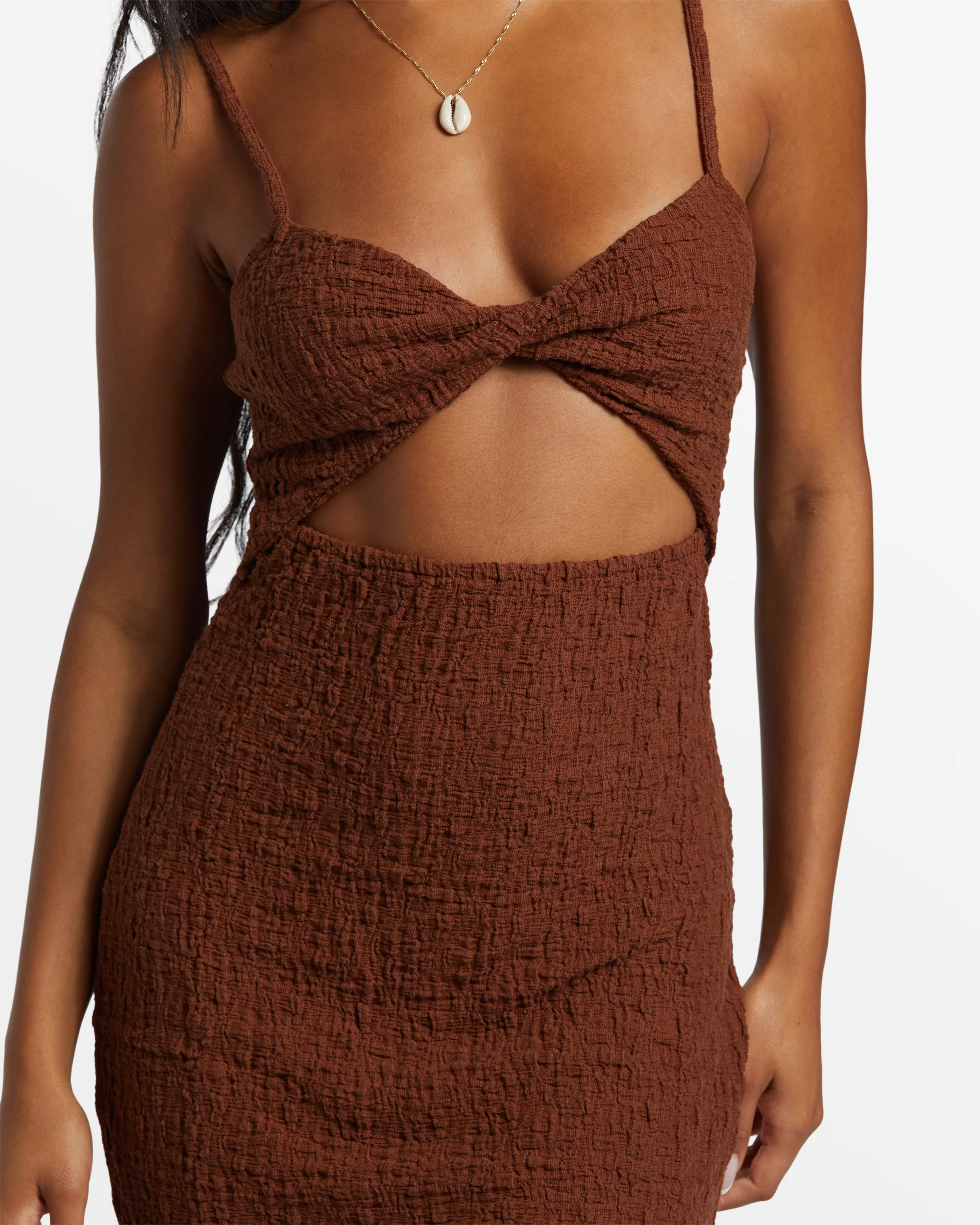 Billabong Flower Hour Front-Twist Bodycon Mini Dress - Toasted Coconut -Biliabong Outlet