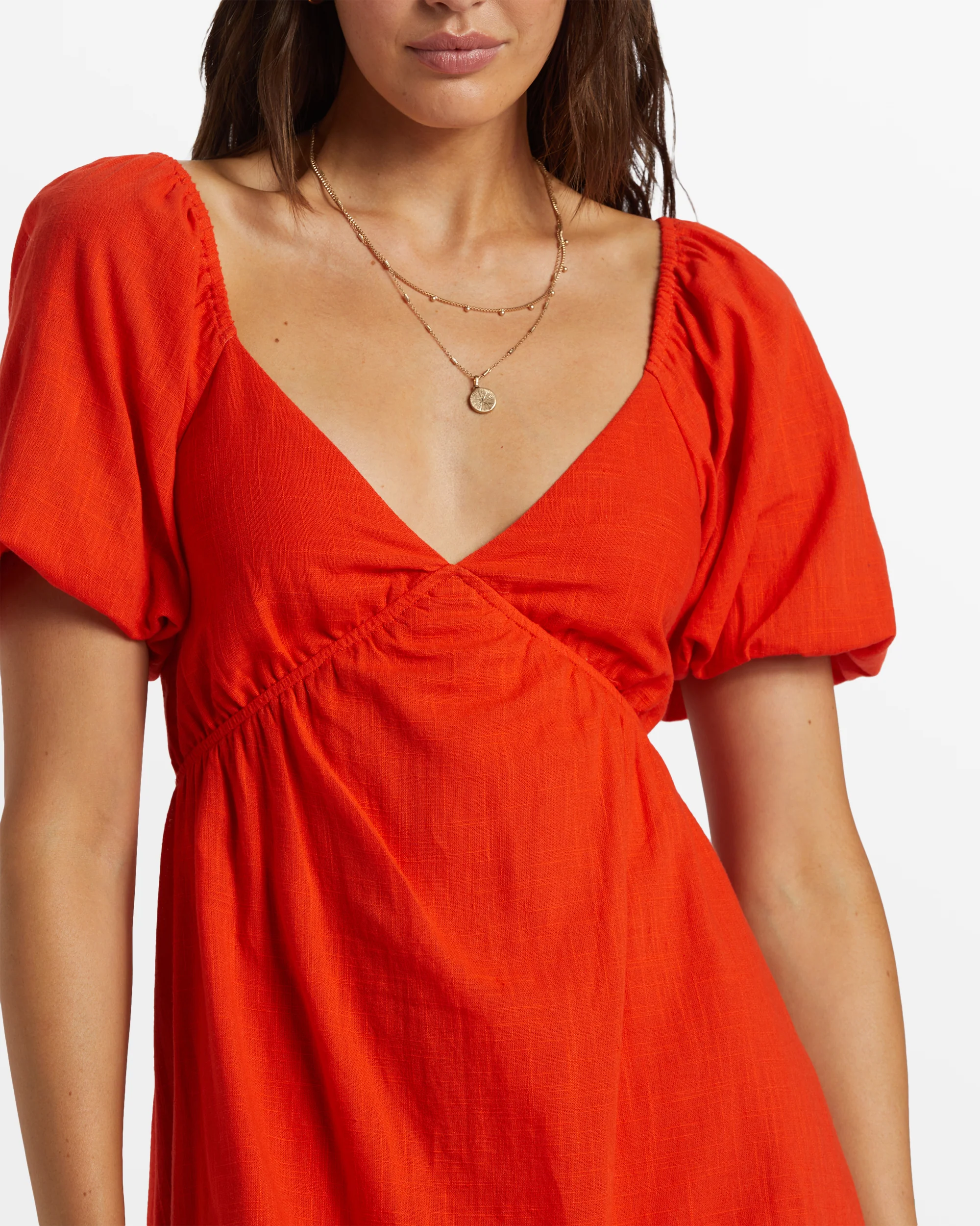 Billabong Love Fade Puff Sleeve Maxi Dress - Sunset Red -Biliabong Outlet