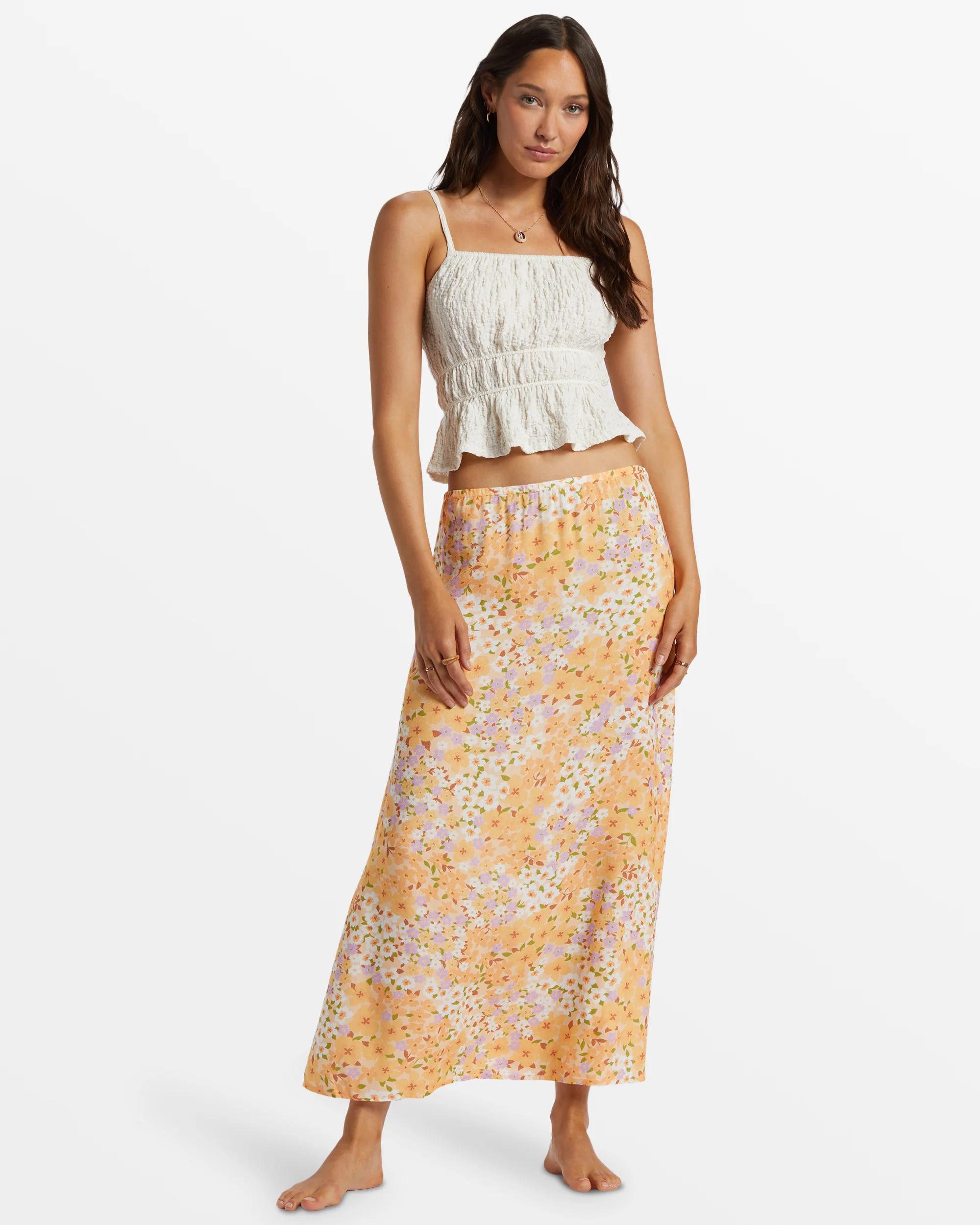 Billabong Midi Moment Printed Midi Skirt - Peach Whip -Biliabong Outlet
