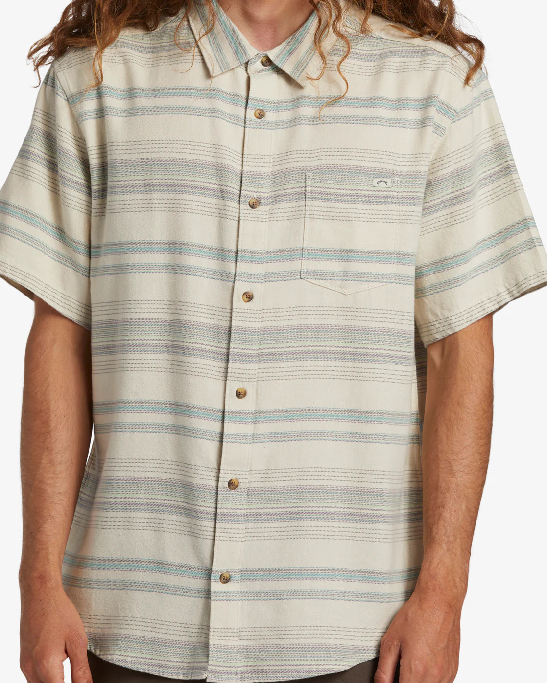 Billabong All Day Stripe Short Sleeve Woven Shirt - Cream -Biliabong Outlet
