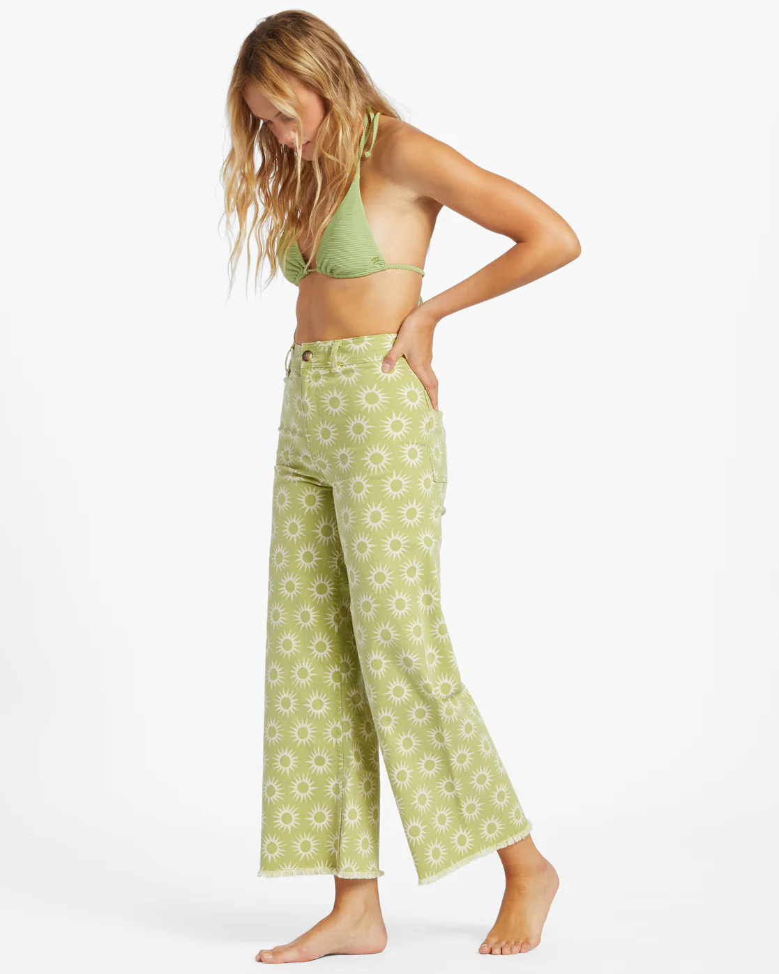 Billabong Free Fall Print Wide Leg Pants - Green Eyes -Biliabong Outlet