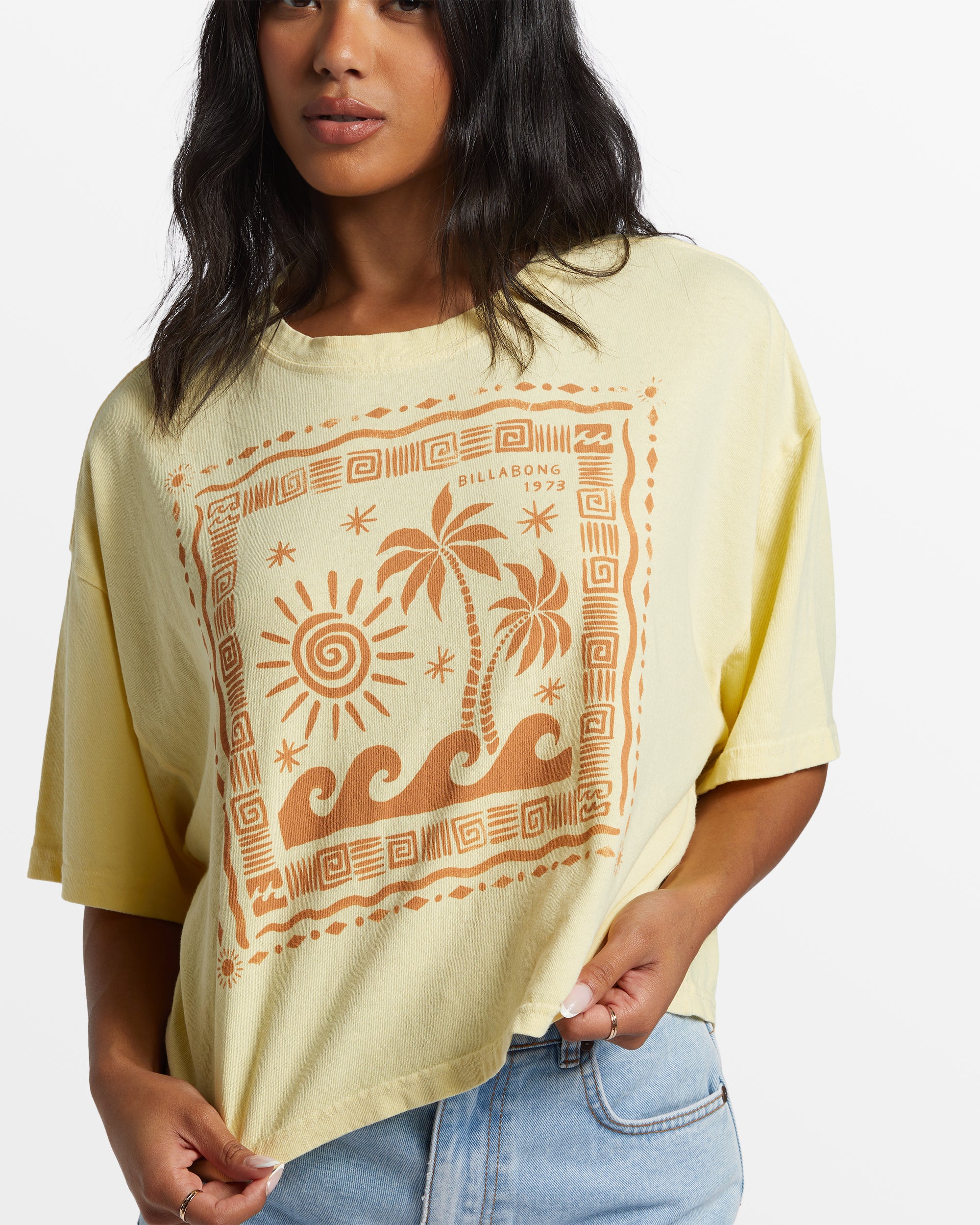 Billabong Better Together Cropped Oversized T-Shirt - Mellow Yellow -Biliabong Outlet