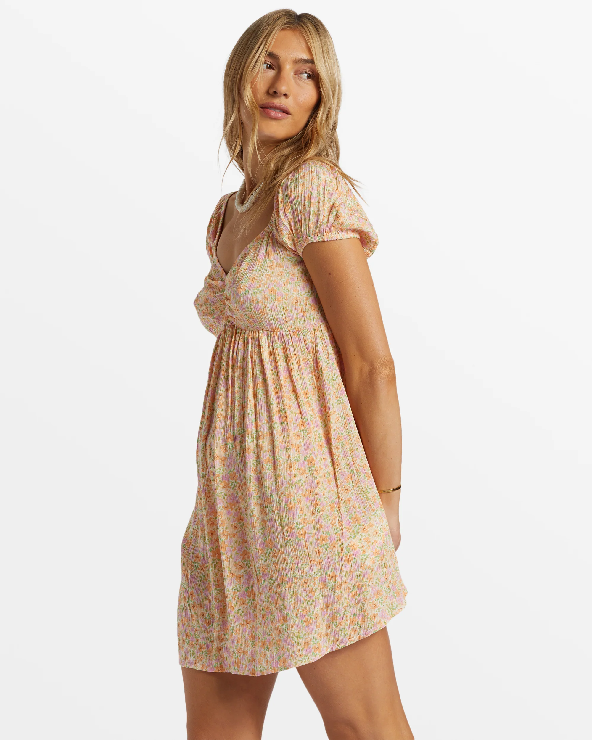 Billabong Heart Song Puff Sleeve Mini Dress - Pink Dream -Biliabong Outlet