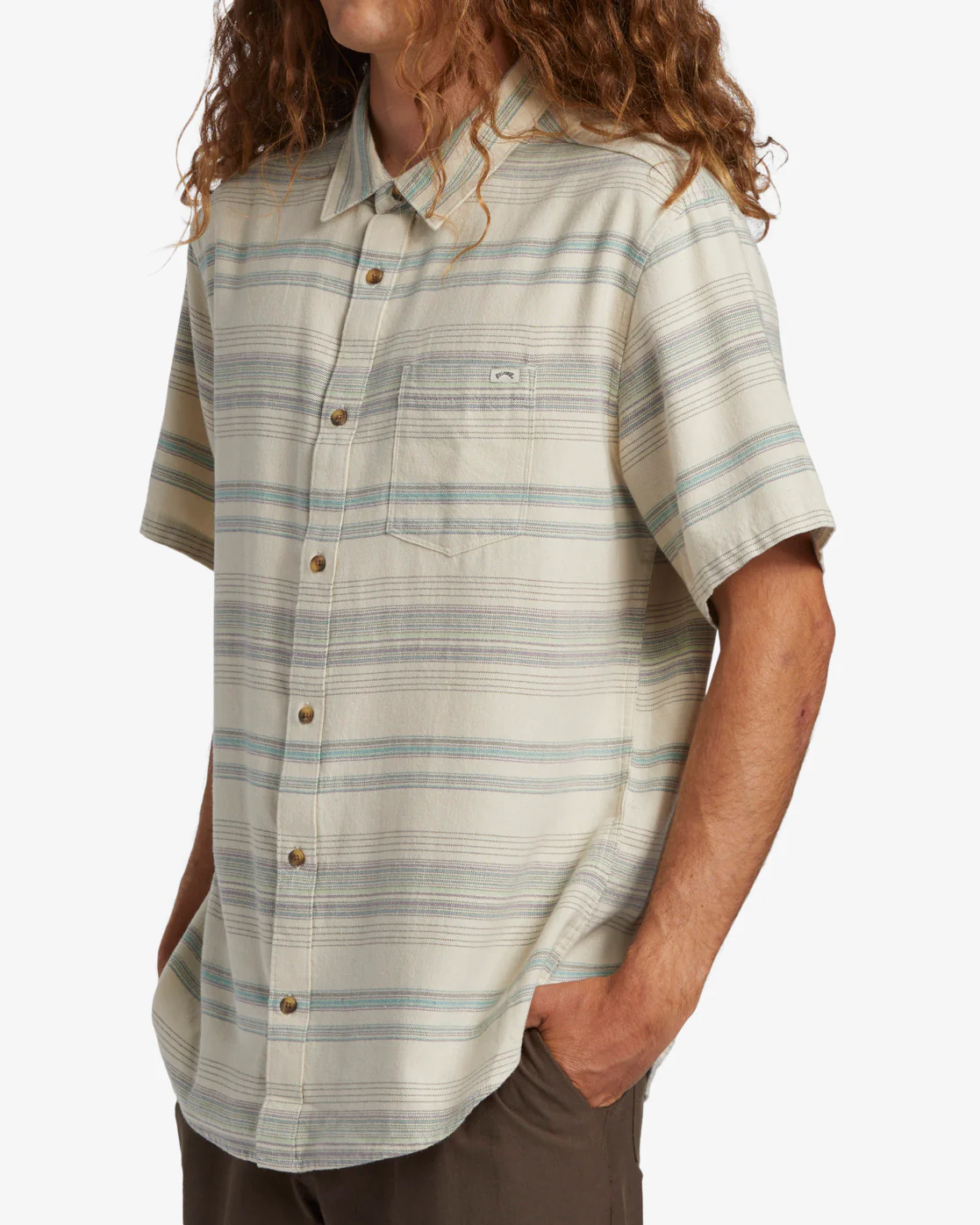 Billabong All Day Stripe Short Sleeve Woven Shirt - Cream -Biliabong Outlet