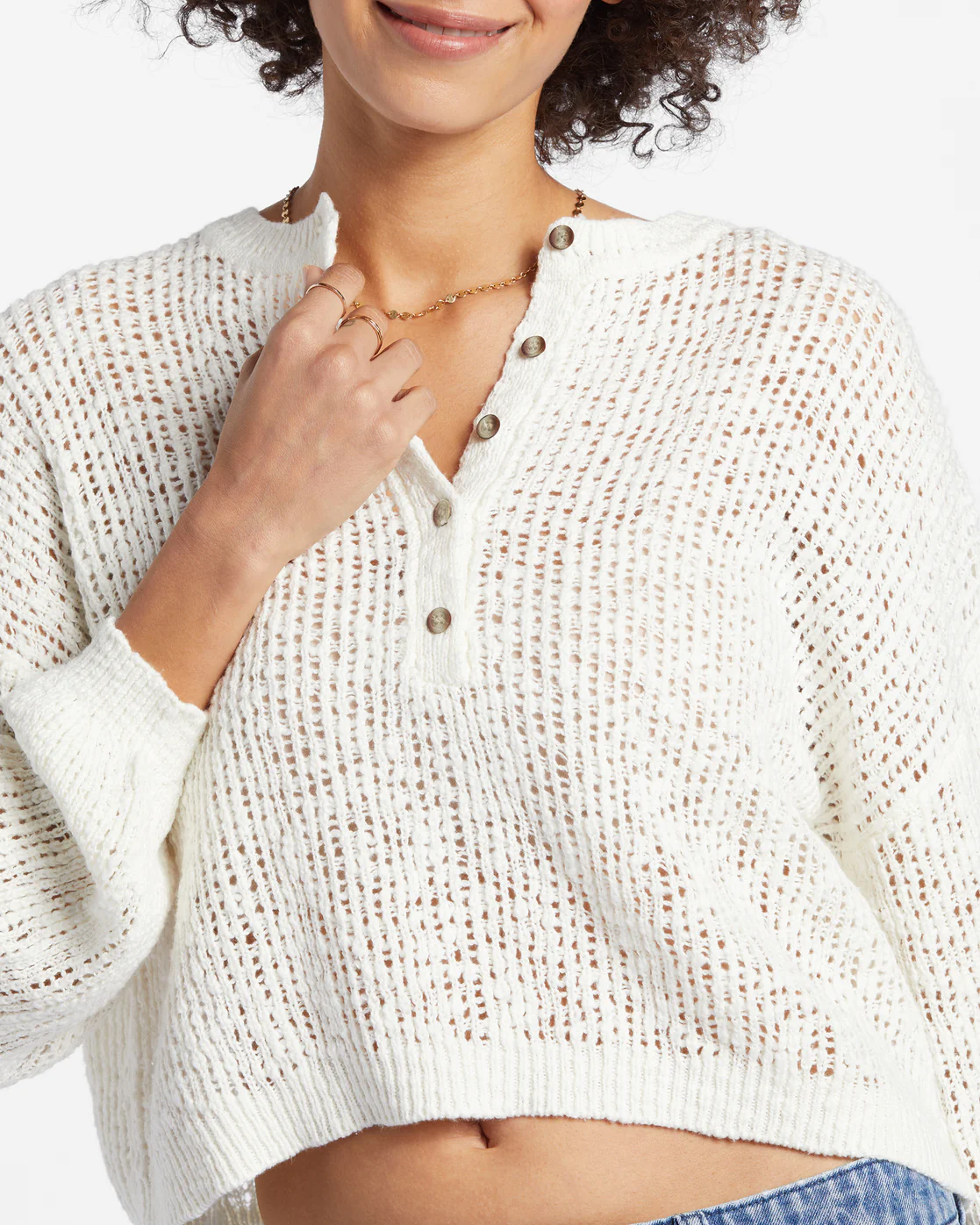 Billabong Warmin Up V-Neck Sweater - Whitecap -Biliabong Outlet