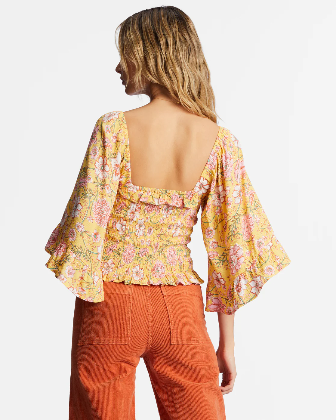 Billabong Be My Babe Bell Sleeve Top - Golden Peach -Biliabong Outlet
