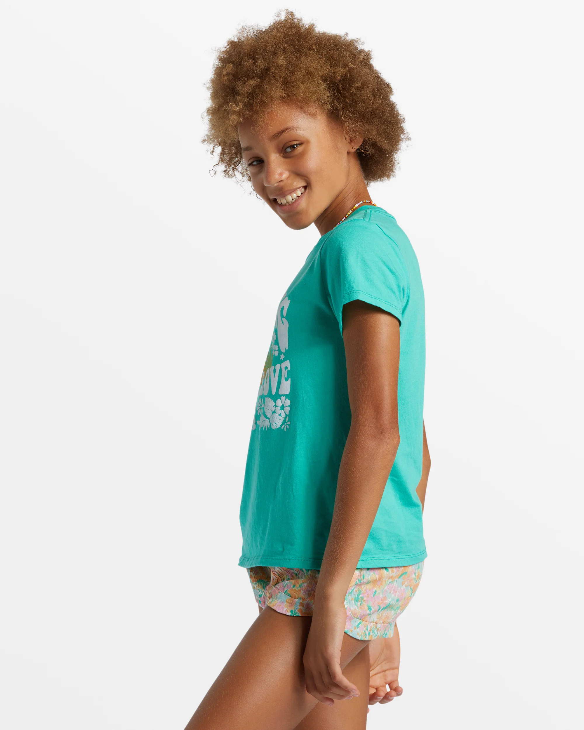 Billabong Girl's Peace And Love T-Shirt - Green Tropics -Biliabong Outlet