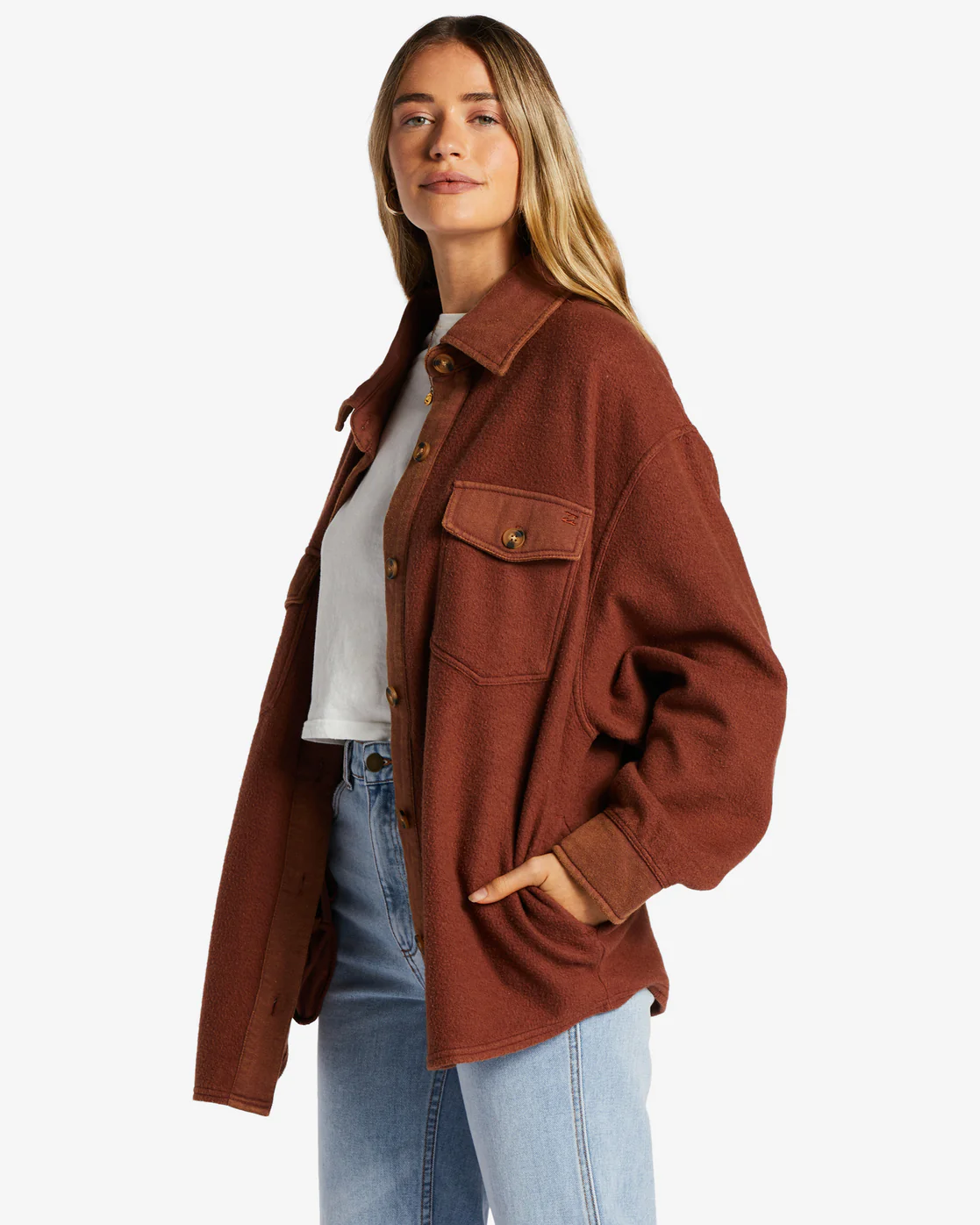Billabong Anytime Shacket Oversized Button-Through Jacket - Mocha -Biliabong Outlet