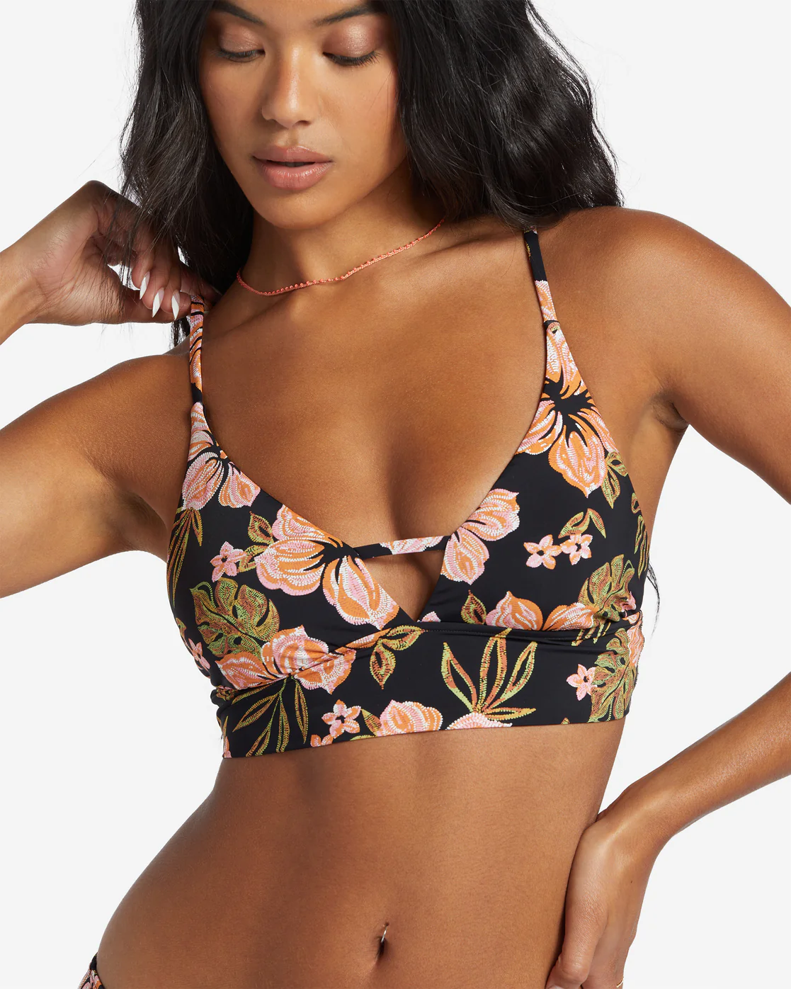 Billabong Hooked On Tropics V Neck Cami Bikini Top - Black Pebble -Biliabong Outlet