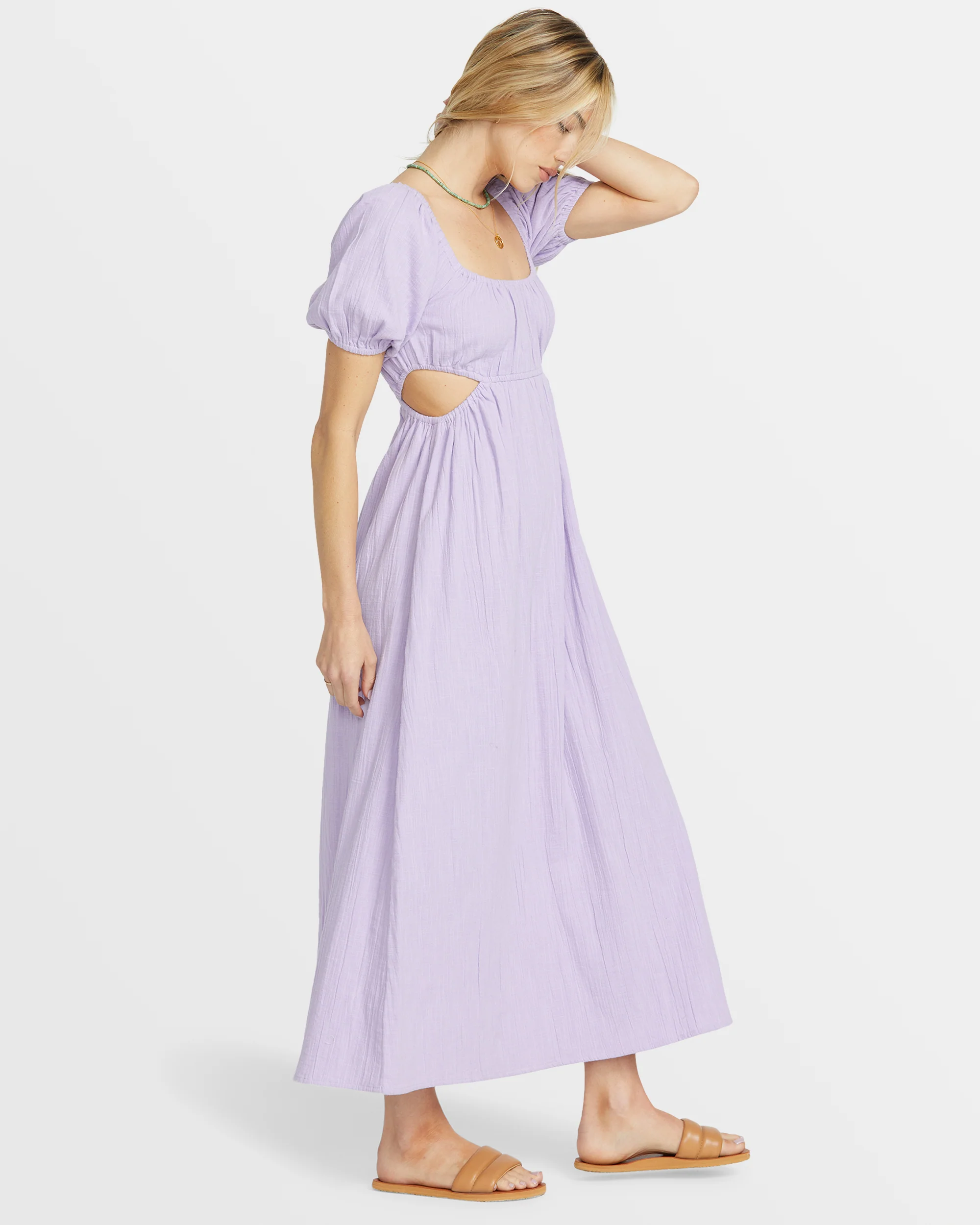 Billabong On The Coast Puff Sleeves Midi Dress - Purple Rose -Biliabong Outlet