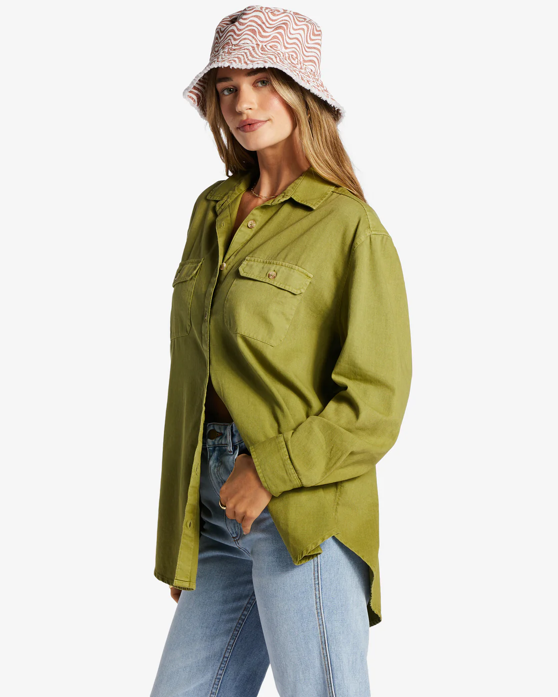 Billabong So Stoked Twill Long Sleeve Shirt - Green Eyes -Biliabong Outlet
