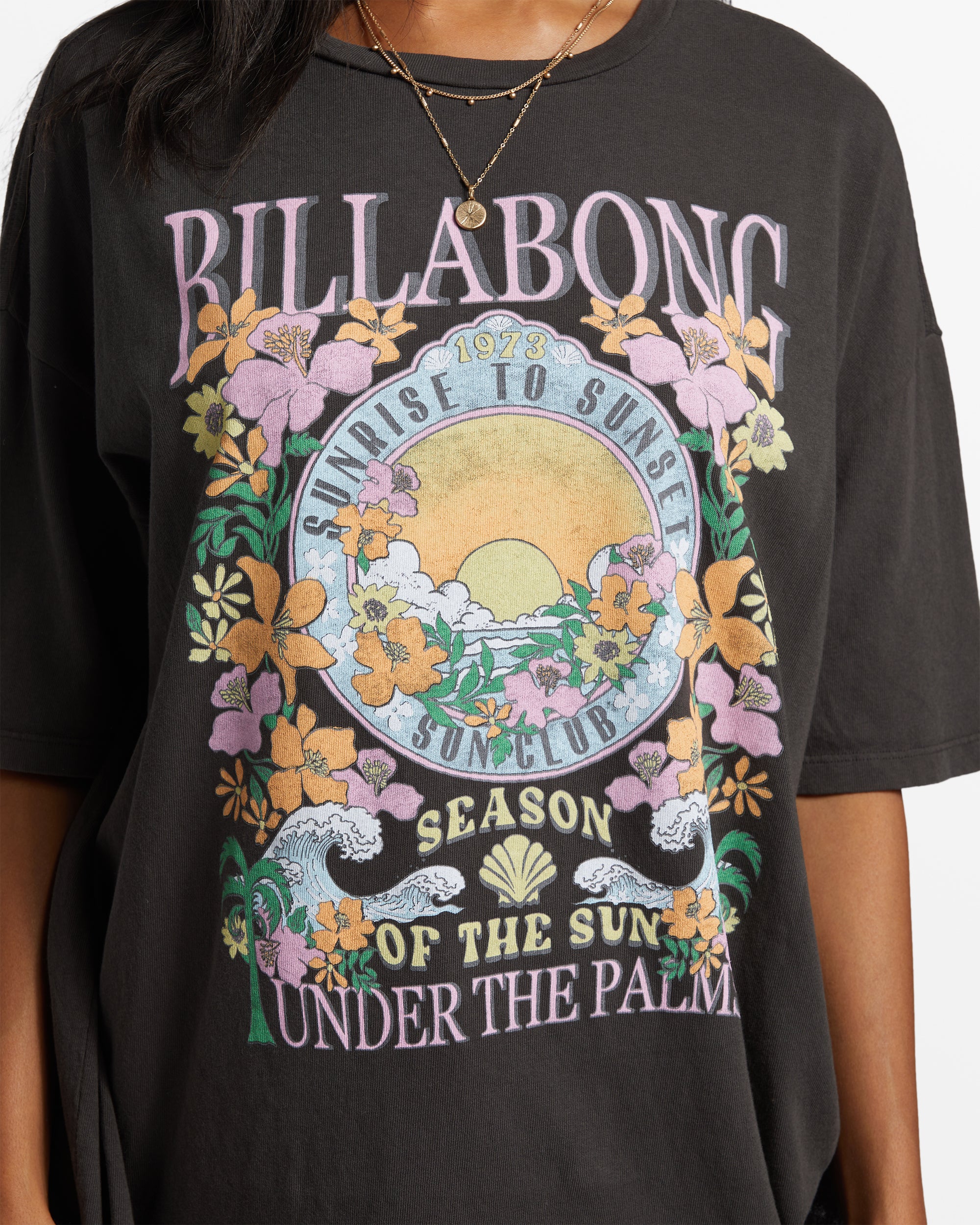 Billabong Under The Palms Oversized T-Shirt - Off Black -Biliabong Outlet