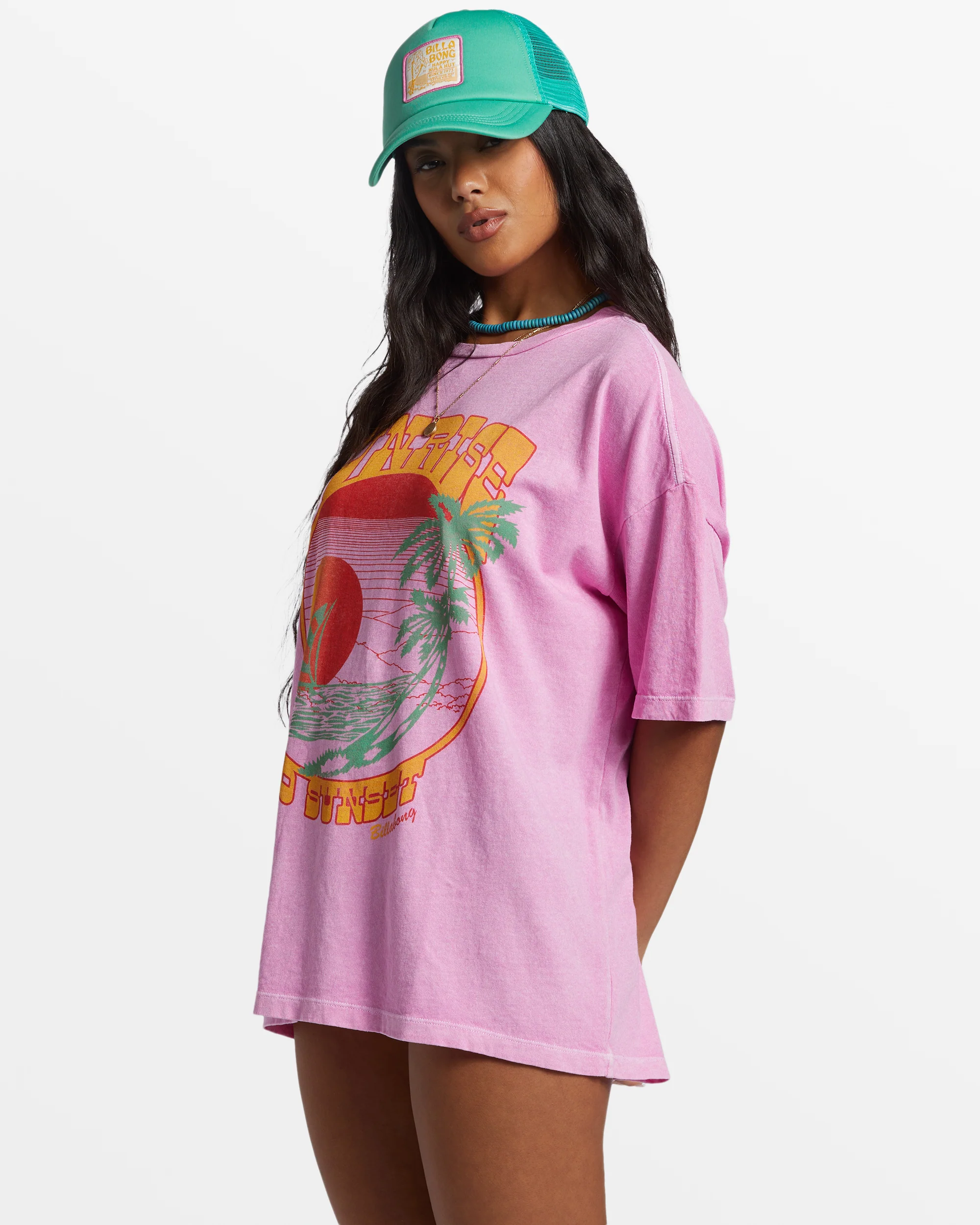 Billabong Sunrise To Sunset Oversized T-Shirt - Paradise Pink -Biliabong Outlet