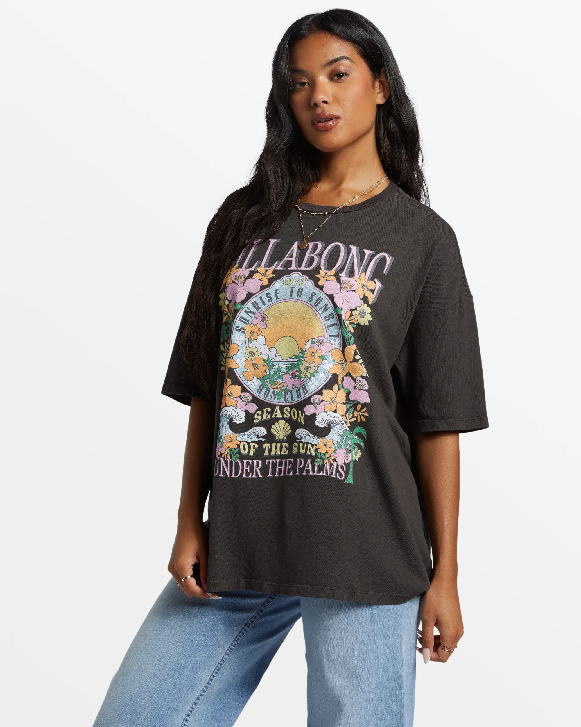 Billabong Under The Palms Oversized T-Shirt - Off Black -Biliabong Outlet