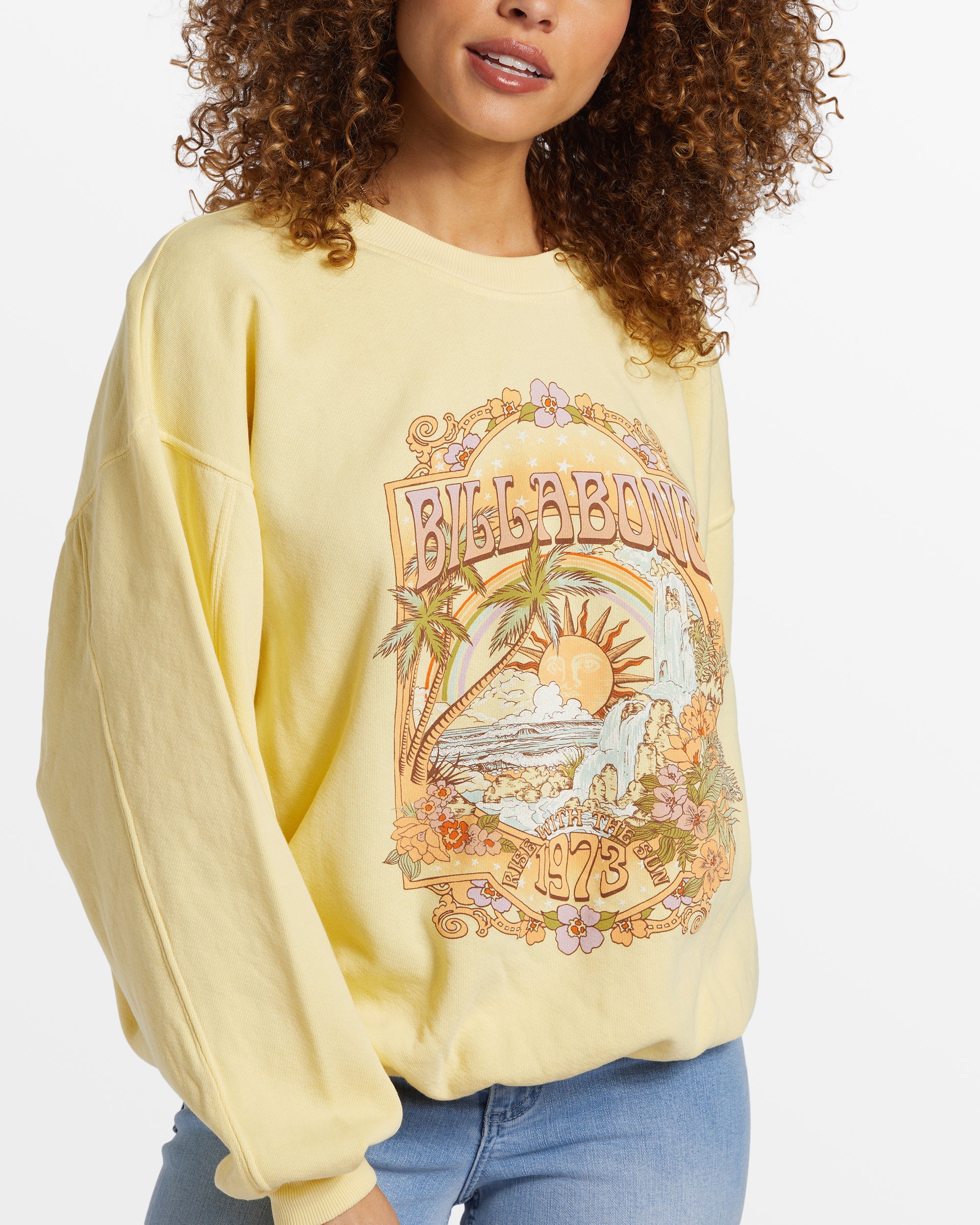 Billabong Aloha Kendal Crew Neck Sweatshirt - Mellow Yellow -Biliabong Outlet