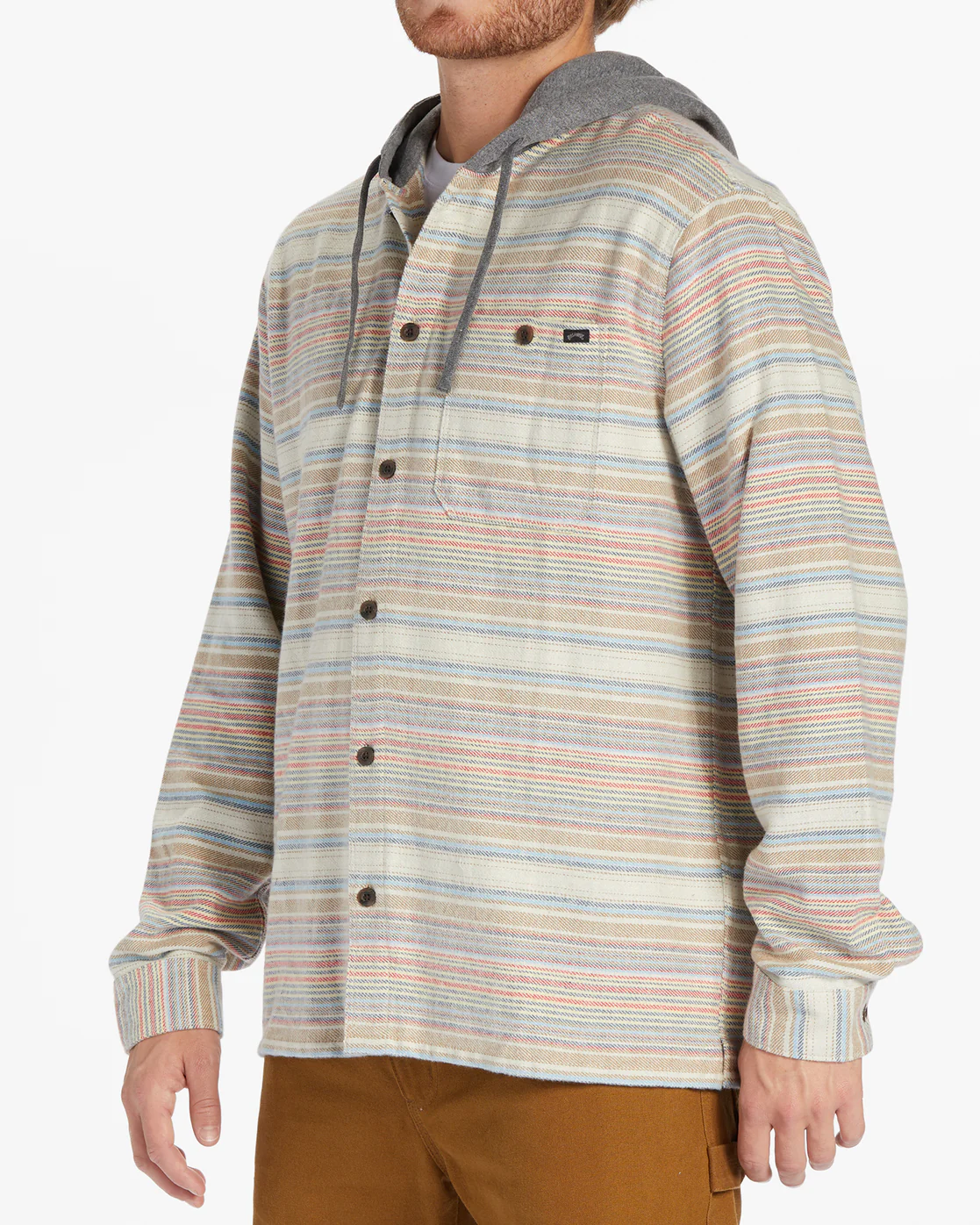 Billabong Baja Hooded Flannel Shirt - Oyster -Biliabong Outlet